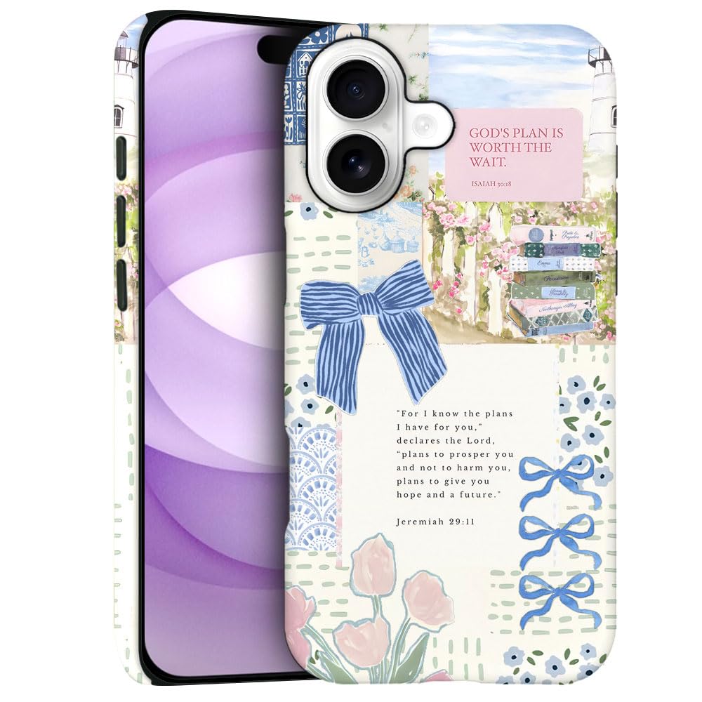 Case for iPhone 17 - Slim Fit Anti-Scratch Phone Case for Girl Women - Christian Blue Bow God Religious (Frosted)