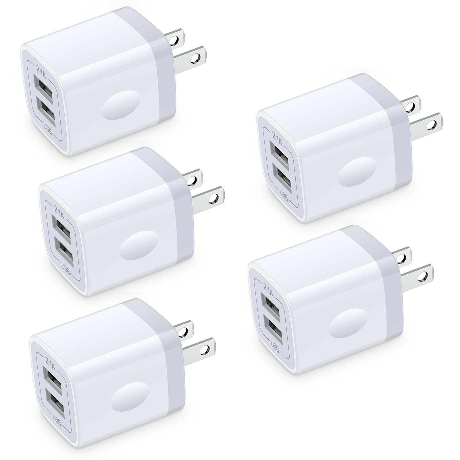 Usb Wall Charger,Charging Block,5Pack 2.1A Quick Dual Port Plug Charger Box Cubes For Iphone 14 13 12 11 Pro Max Xr 8 7 6 Plus,S