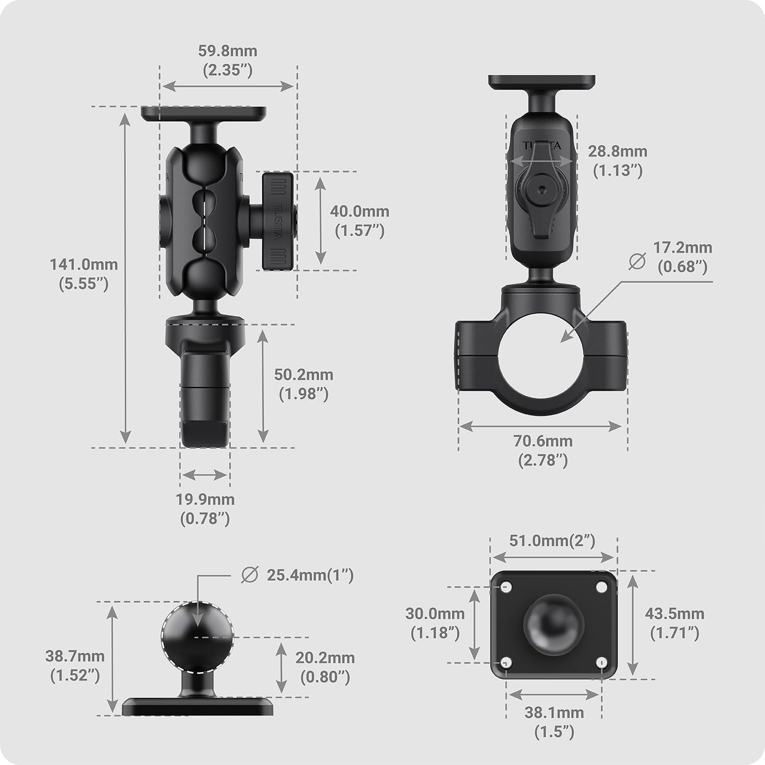 Tusita Motorcycle Gps Mount Compatible With Garmin Montana, Zumo Xt Gps   Handlebar Base With Double Socket Arm