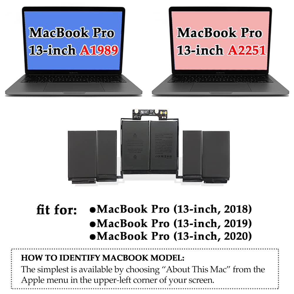Antiee A1989 Battery Replacement, A1964 Battery For Macbook Pro 13'' A1989 (Mid 2018 2019) A2251(2020 Release) Emc 3214 3358 334