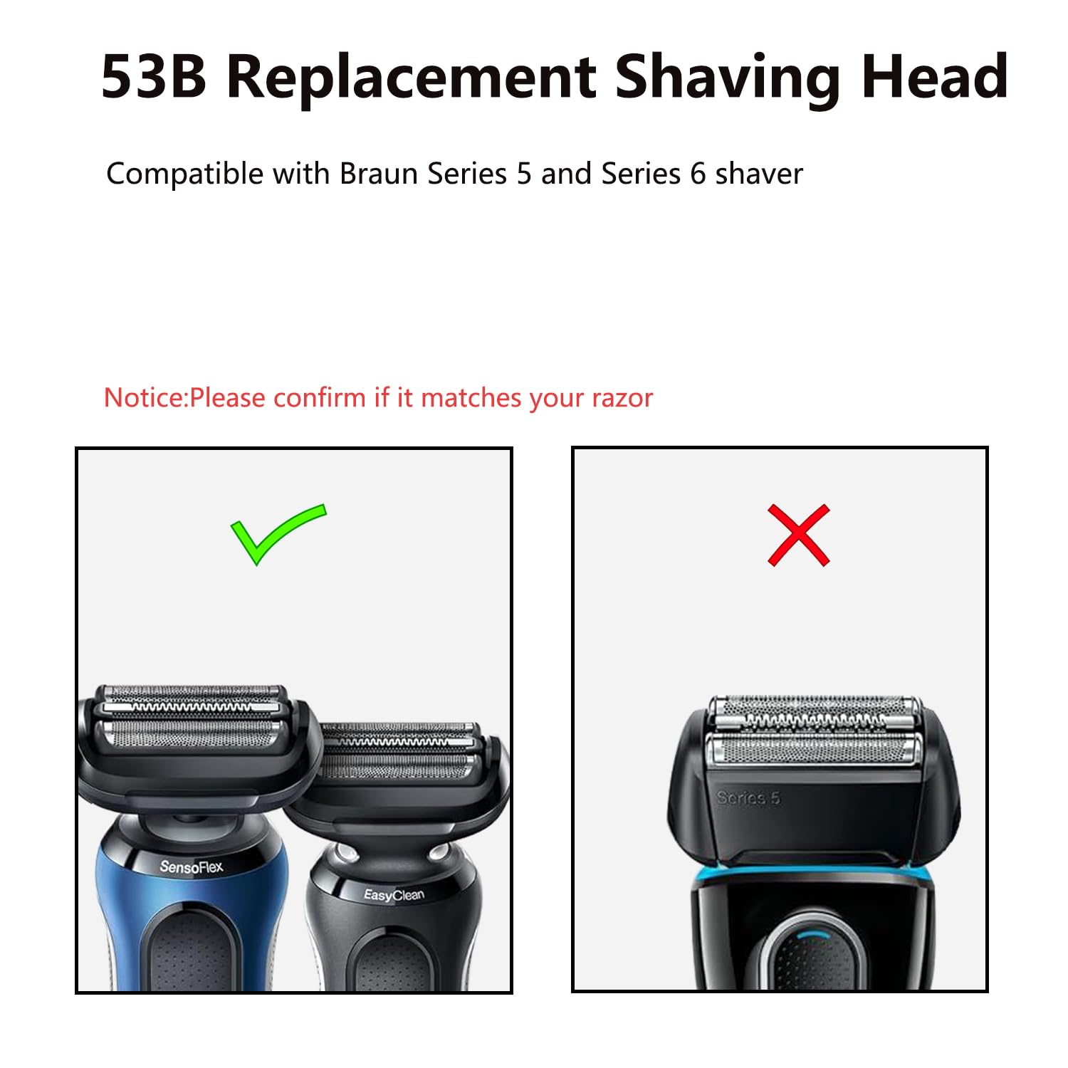 53B Series 5 Replacement Shaver Head Compatible With Braun S5 Replacement Head,53B Blades For Braun Series 5/Series 6 Electric R