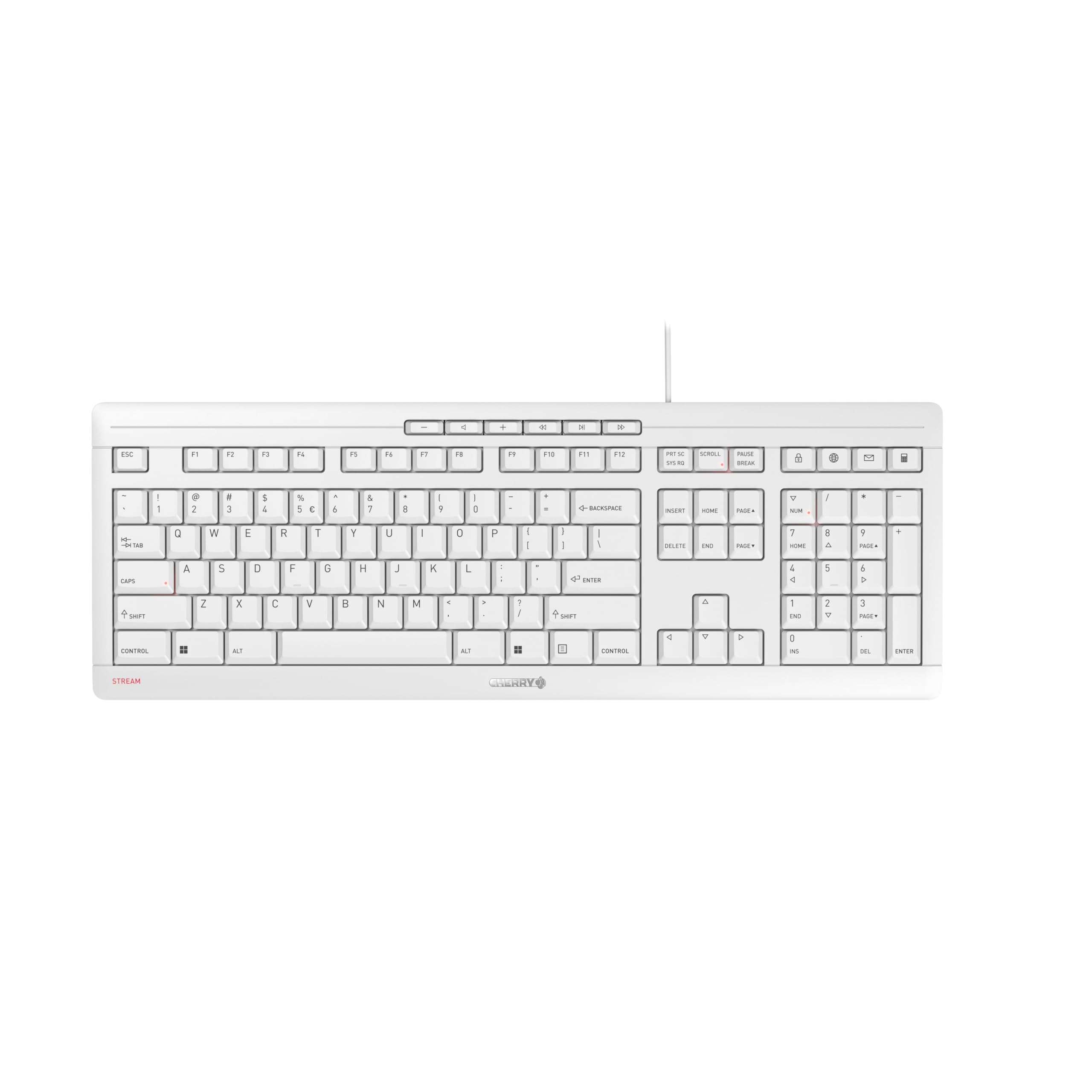 Cherry Stream Keyboard   Wired Usb Keyboard   Sx Scissors Mechanism   Gs Approval   Qwerty   White