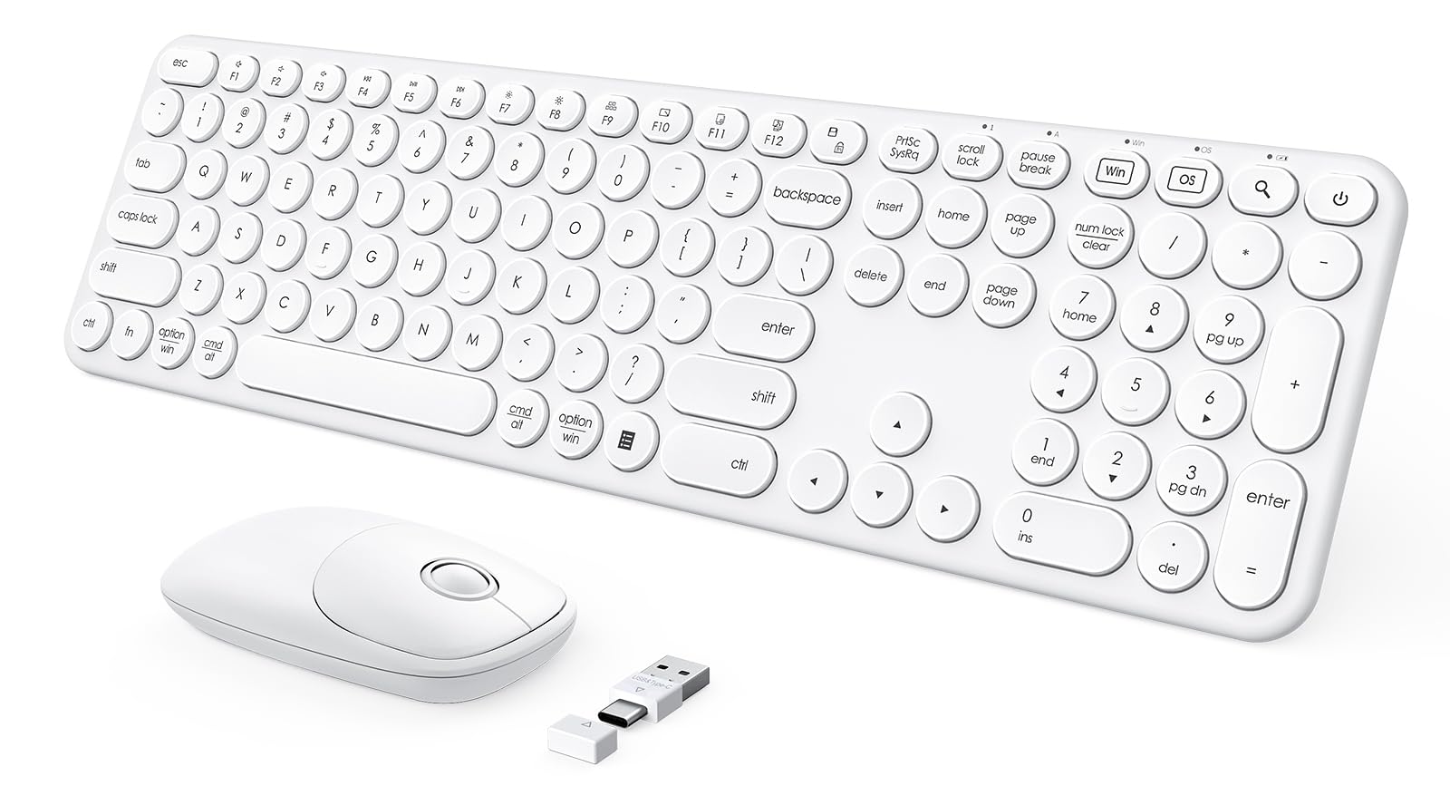 Seenda Wireless Keyboard And Mouse, Usb & Type C 2 In 1 Receiver, Full Size White Wireless Keyboard Mouse Combo, Compatible For Windows 7/8/10/11, Macbook Pro/Air, Laptop, Desktop, Pc   White