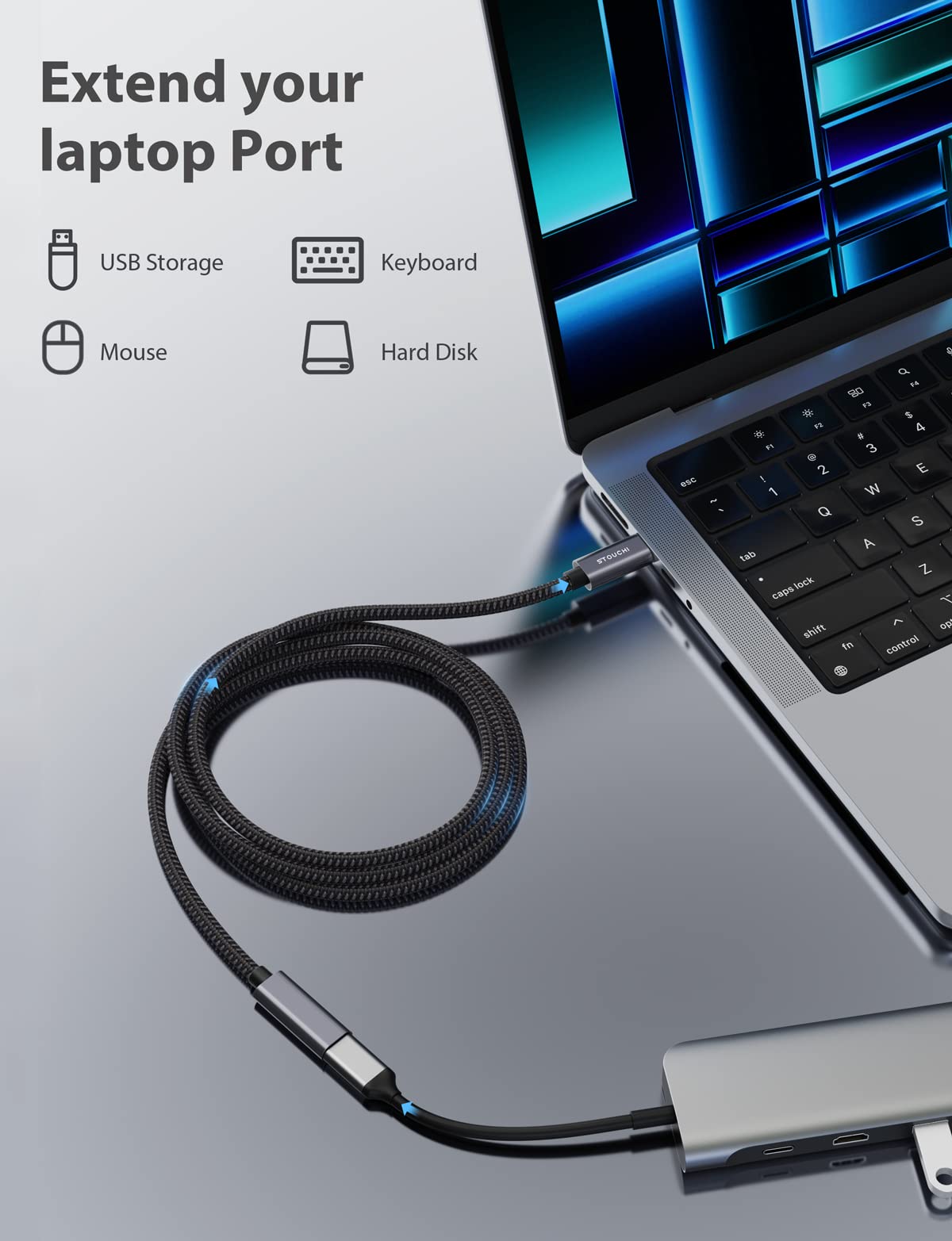 Stouchi Usb C Extension Cable 10Ft/3M, Usb C Extension Cable Type C 3.1 Male To Female Fast Charging & Audio Data Transfer For I