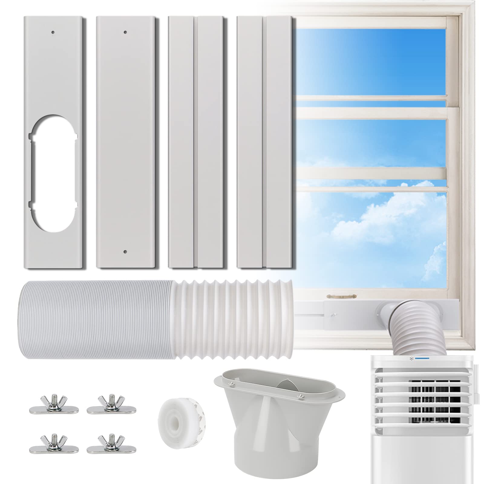Kxuhivc Portable Air Conditioner Window Vent Kit, Adjustable Window Seal with 5.1 Inch Diameter, 51 Inch Length Exhaust Hose for