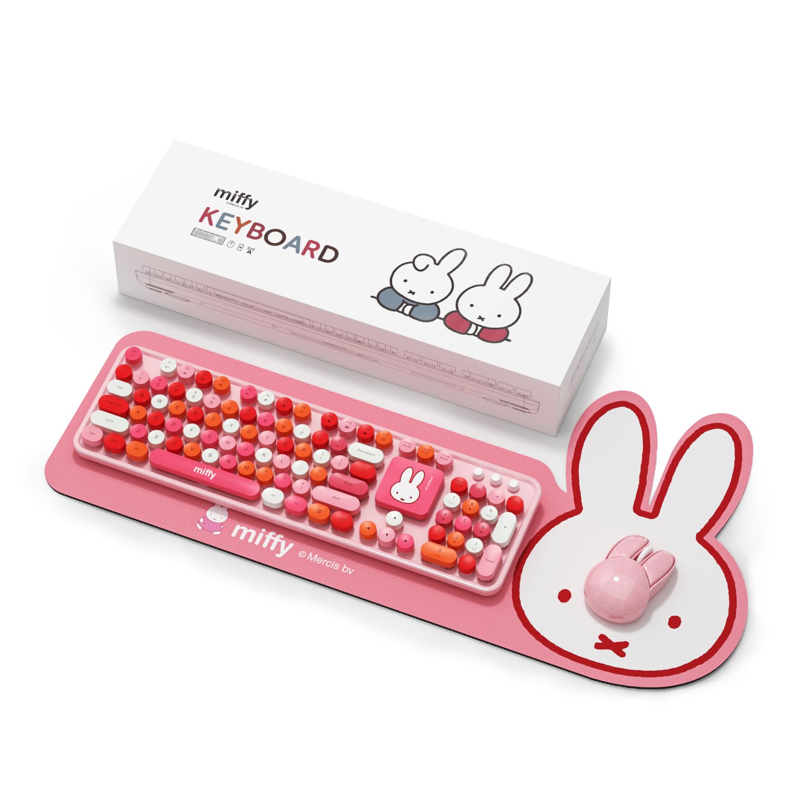 Miffy 104Key Wireless Keyboard & Mouse Combo with Large Pink Desk Pad  Ergonomic Computer Accessories for Office/Home, Cute Ka