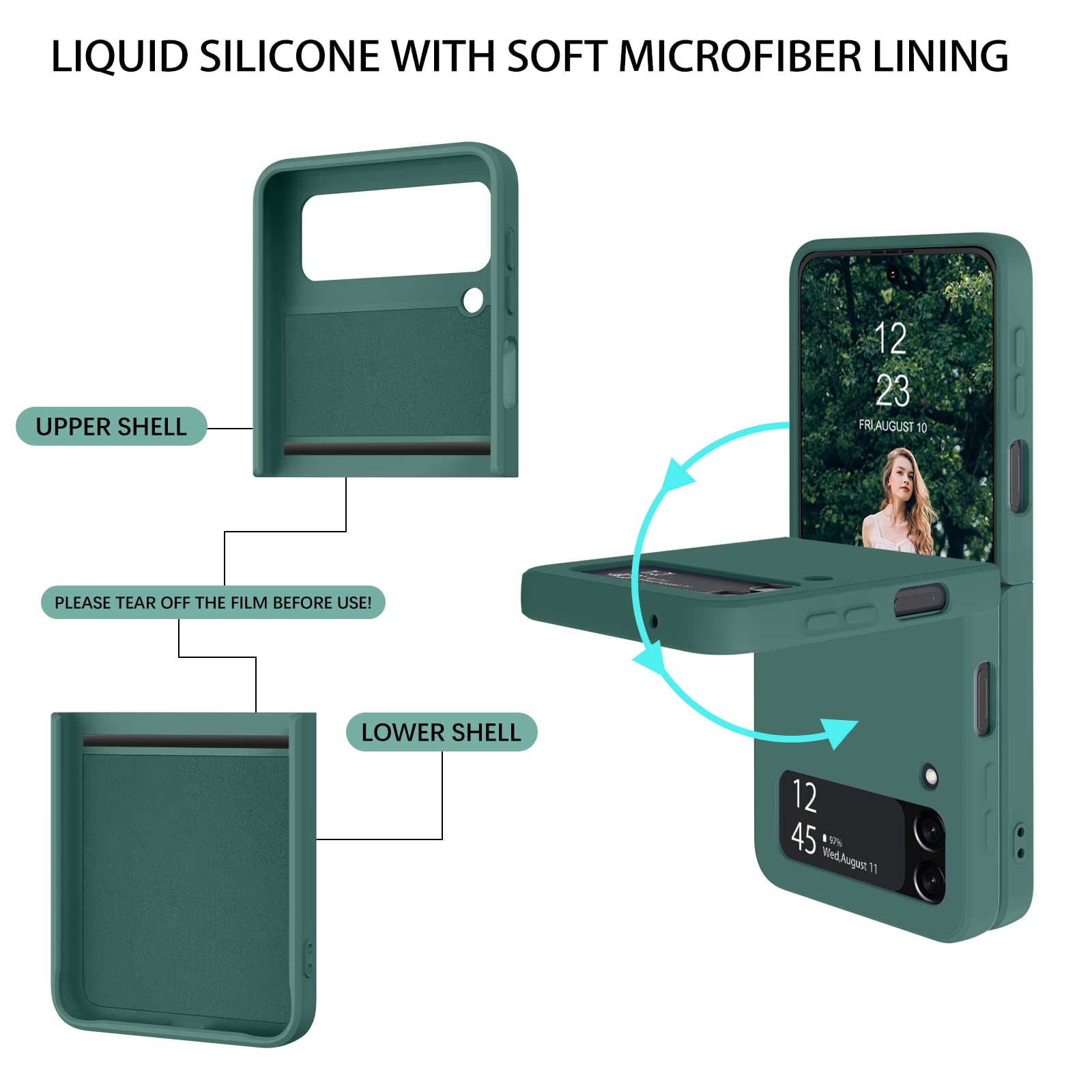 Duedue For Samsung Galaxy Z Flip 3 5G Case Liquid Silicone Soft Gel Rubber Slim Cover With Ring Kickstand Shockproof Full Body P