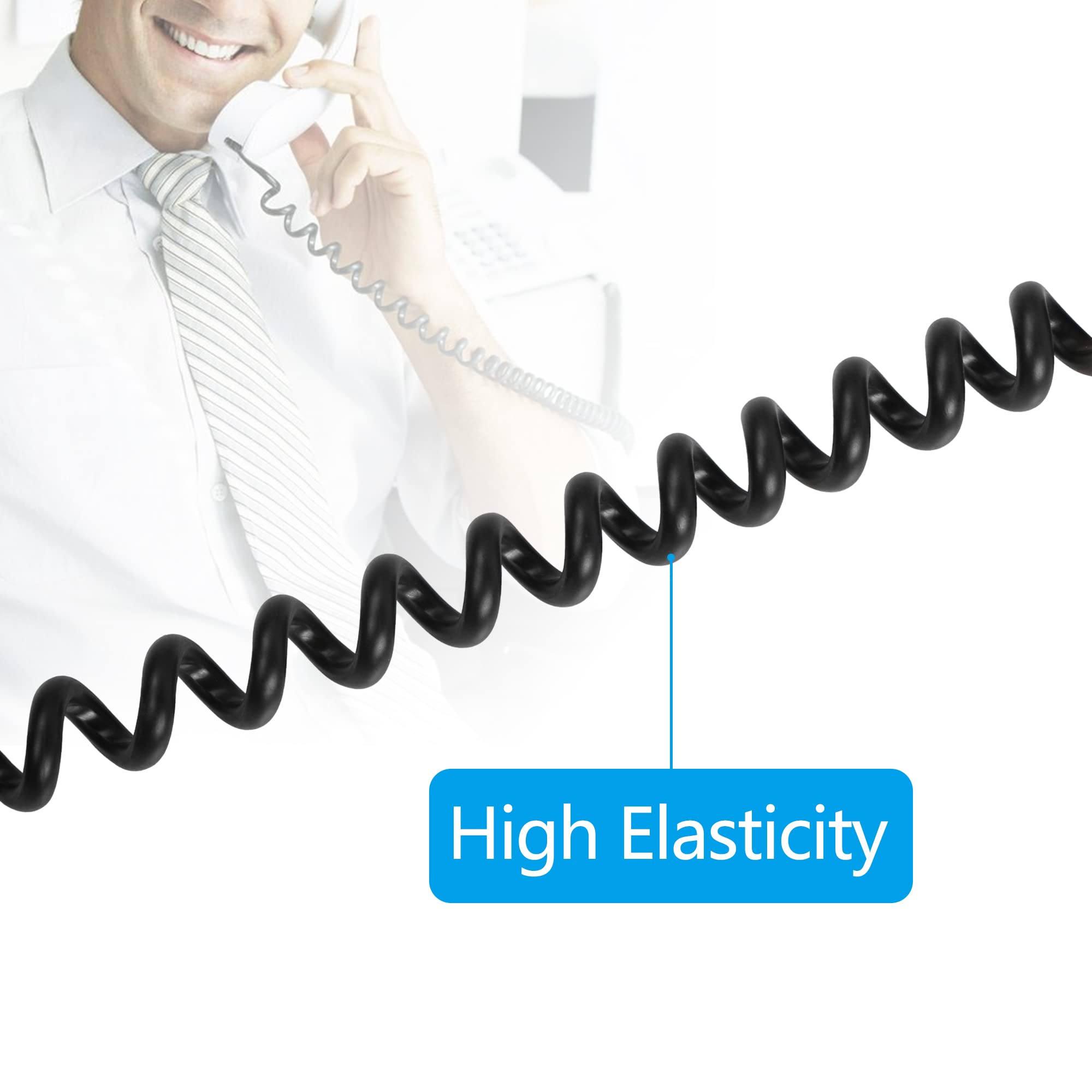 Riieyoca Rj12 Telephone Cord, 6P6C Male To Male Telephone Straight Wired Cable, Retractable Spring Cable(1.5M/4.92Ft, Black)