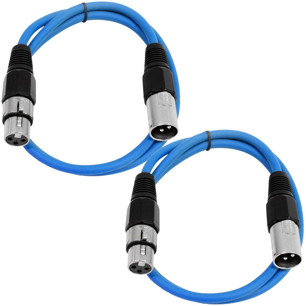 Seismic Audio - Saxlx-2-2 Pack Of 2' Xlr Male To Xlr Female Patch Cables - Balanced - 2 Foot Patch Cord - Blue And Blue