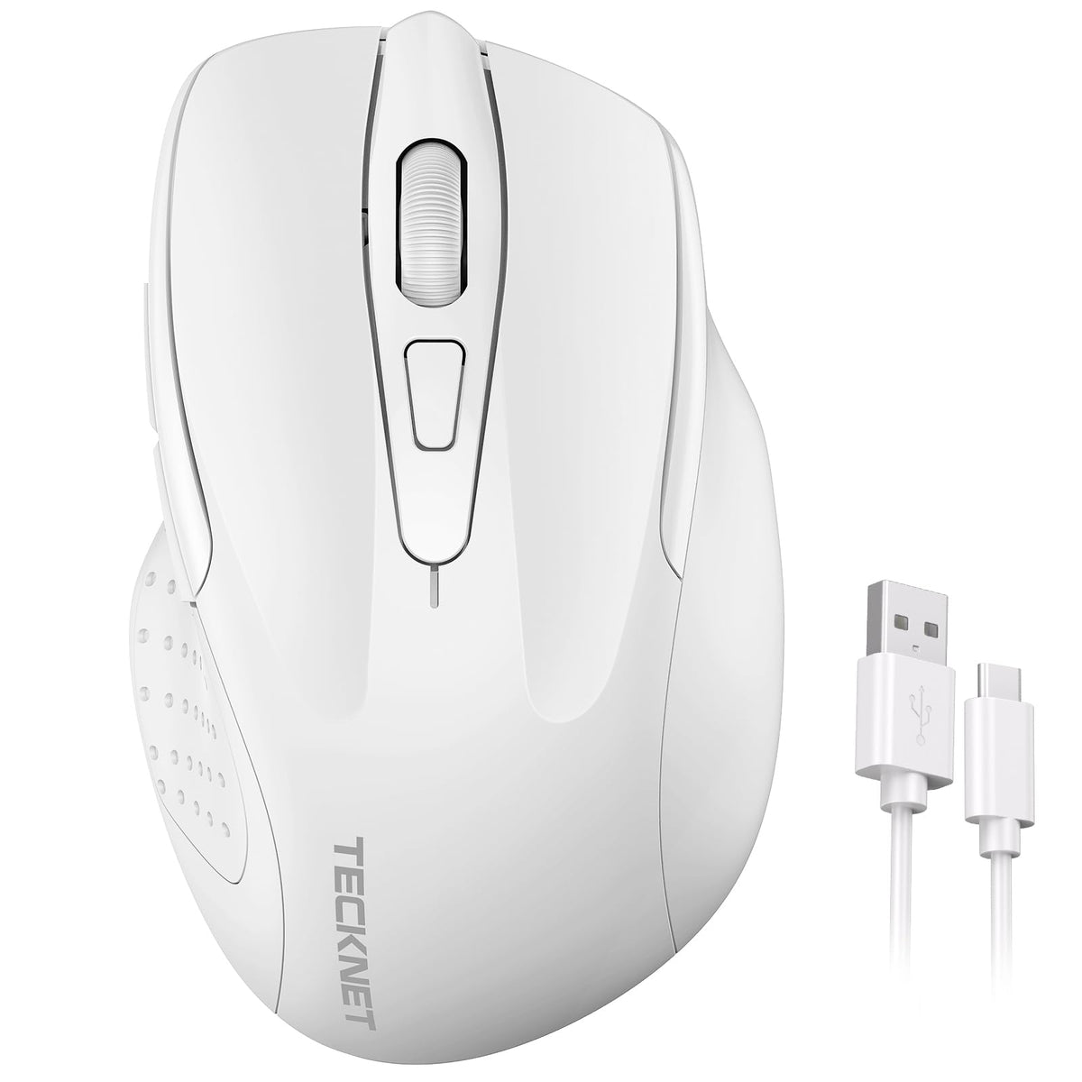 Tecknet Rechargeable Wireless Mouse, 2.4G Silent Mouse, Quiet Click, 6 Adjustable 4800 Dpi, Cordless Computer Mouse, Ergonomic Mouse For Laptop, 6 Buttons Usb Mouse For Chromebook, Ergo Grip - White