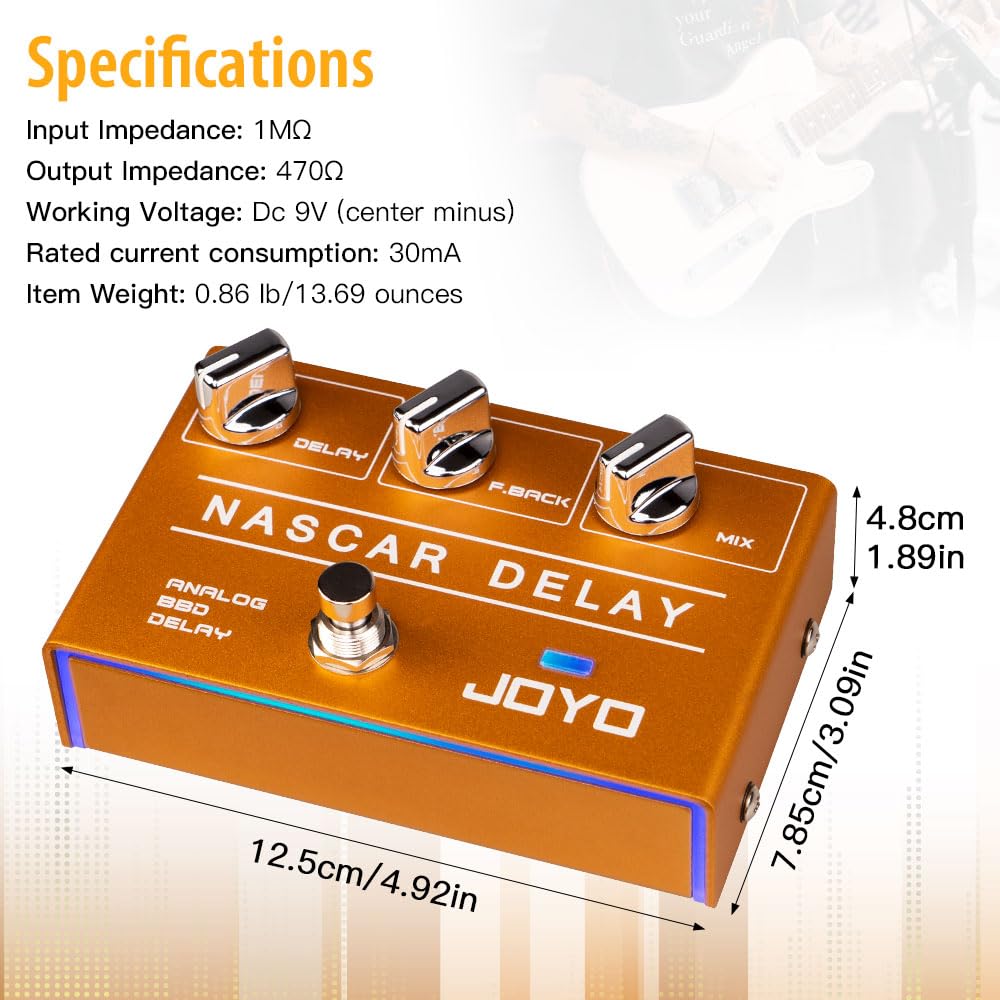 Joyo Analog Delay Effect Pedal R Series Vintage Warm Natural Sound For Sentimental Electric Guitar Solo (Nasscar R 10)