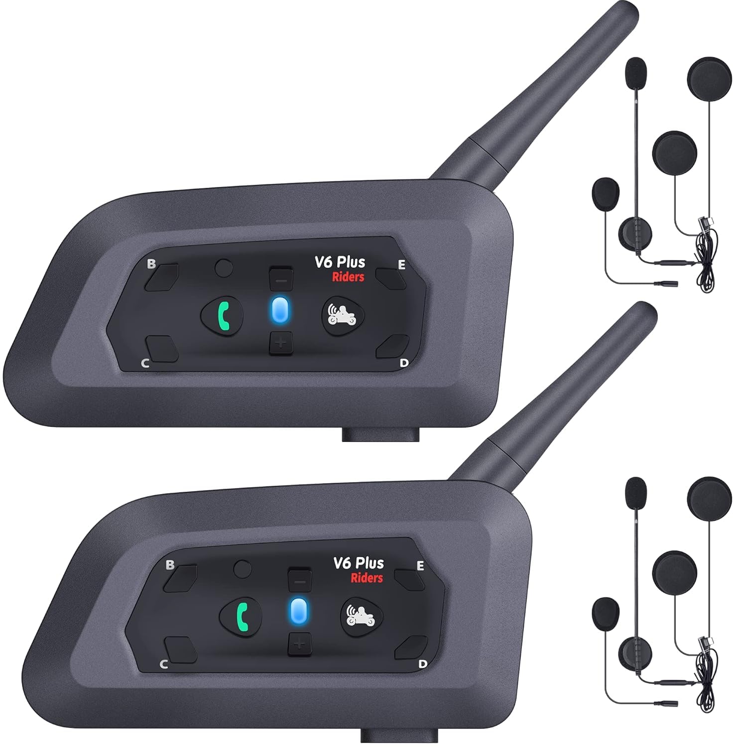 Zoduct V6 Plus Bluetooth Motorcycle Helmet Intercom Headset  1500M Wireless Range, Connect 6 Riders, Waterproof, Noise Cancella