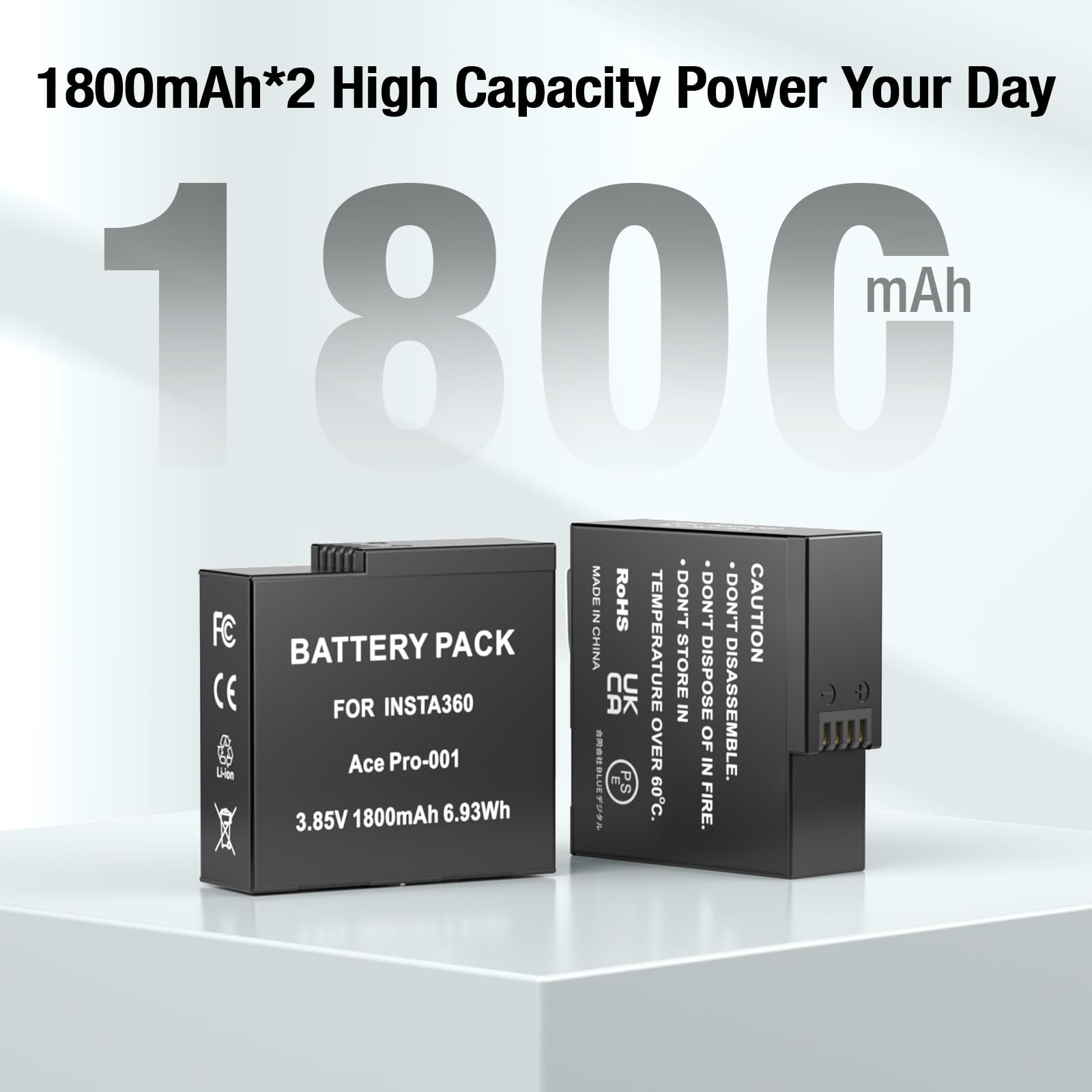 360 Ace/Ace Pro Replacement Battery 2 Packs 1800Mah With Triple Slot Fast Charger Hub For Insta360 Ace Pro/Ace Action Camera Acc