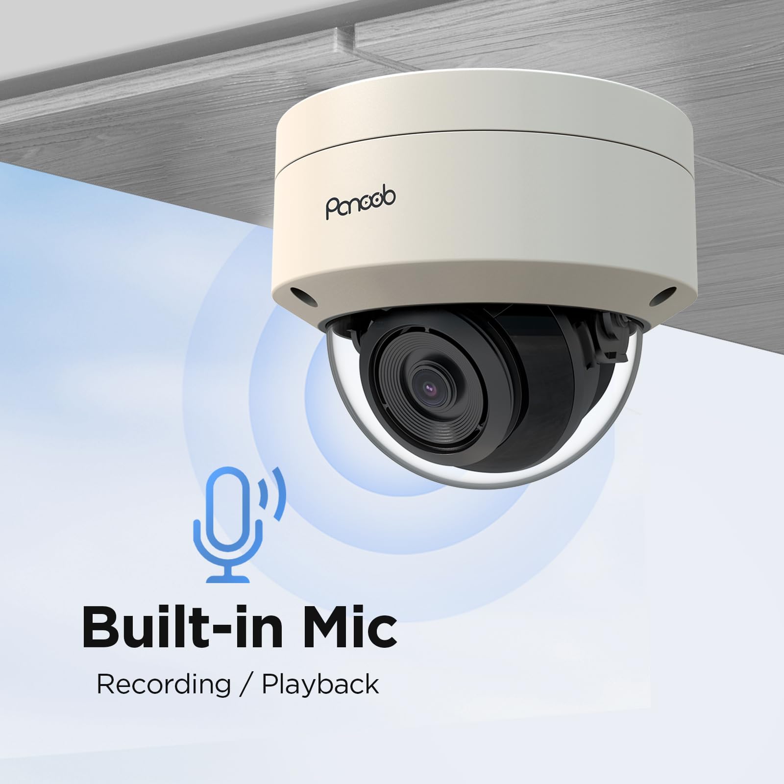 Panoob 5Mp Poe Camera With Mic, H.265 Outdoor Vandal Dome Security Poe Ip Camera, Ai Human Detection, 100Ft Ir Night Vision, 2.8