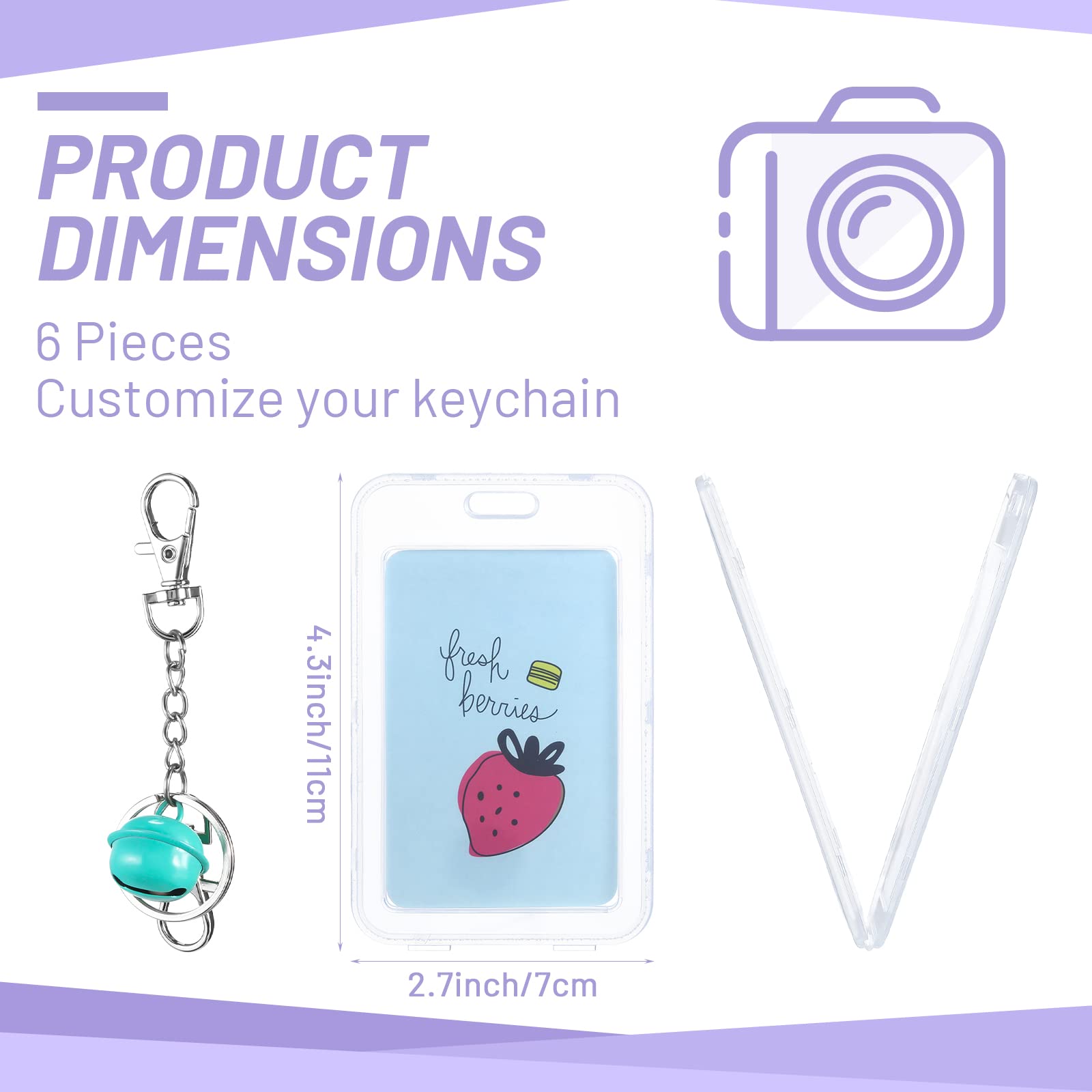 6 Pieces Mini Film Key Chain Custom Picture Key Ring For Mini 9 Photo Film Personalized Changeable Photo Key Chain With Bell For