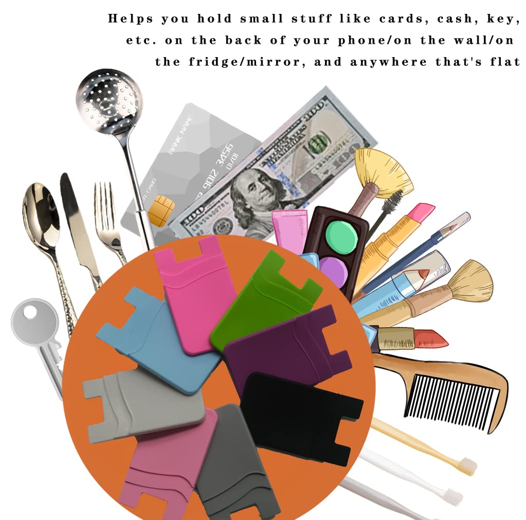 Meroqeel Card Holder For Phone Case, Sticky Wallet For Business, Id And Credit Card, Silicone Cellphone Sleeve For Android Iphon