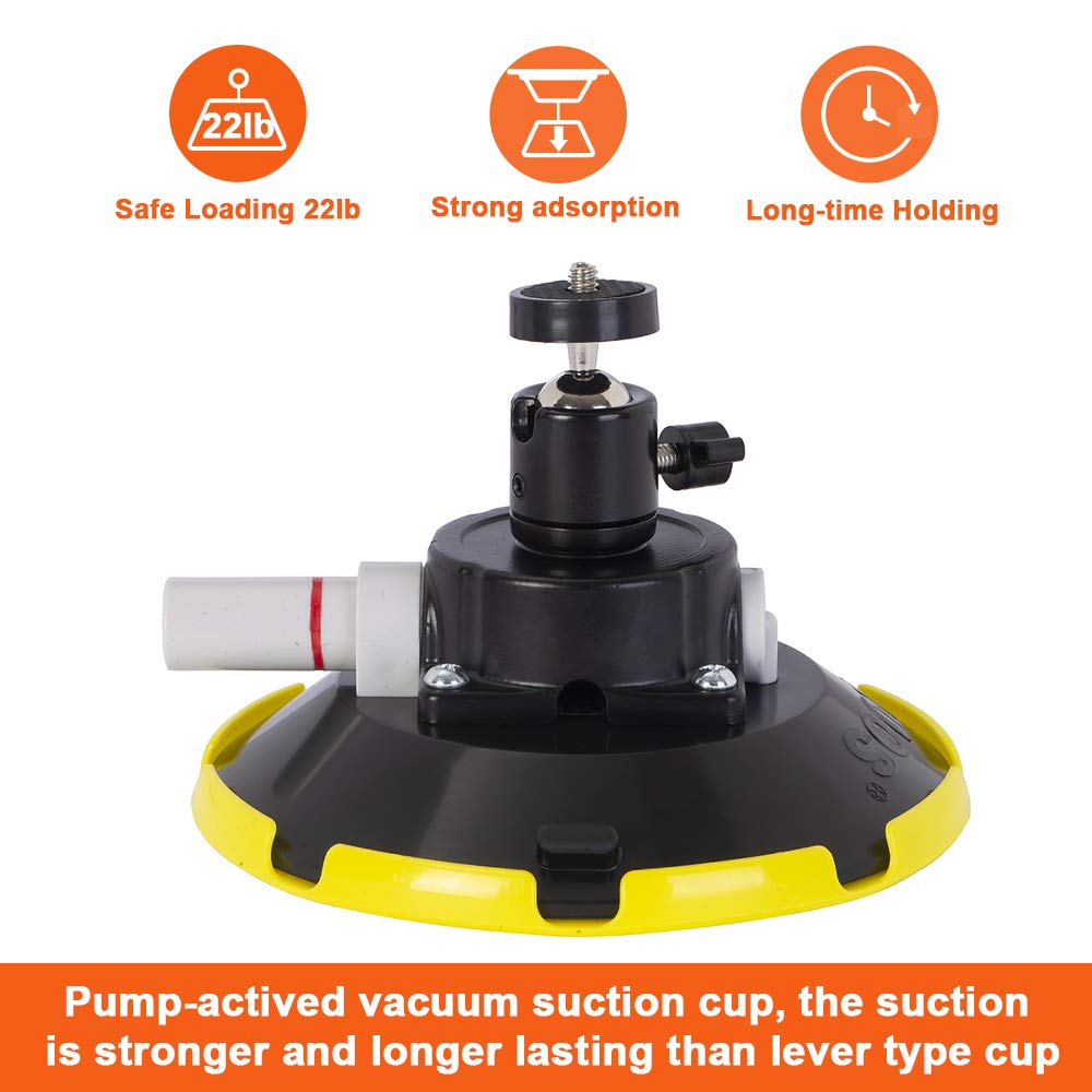 Imt 6' Suction Cup Camera Mount With 360 Ball Head, Air Pump Vacuum Suction Mount For Action Camera/Dslr/Camcorders/Phone, Camera Holder On Windshield/Window/Dashboard/Boats