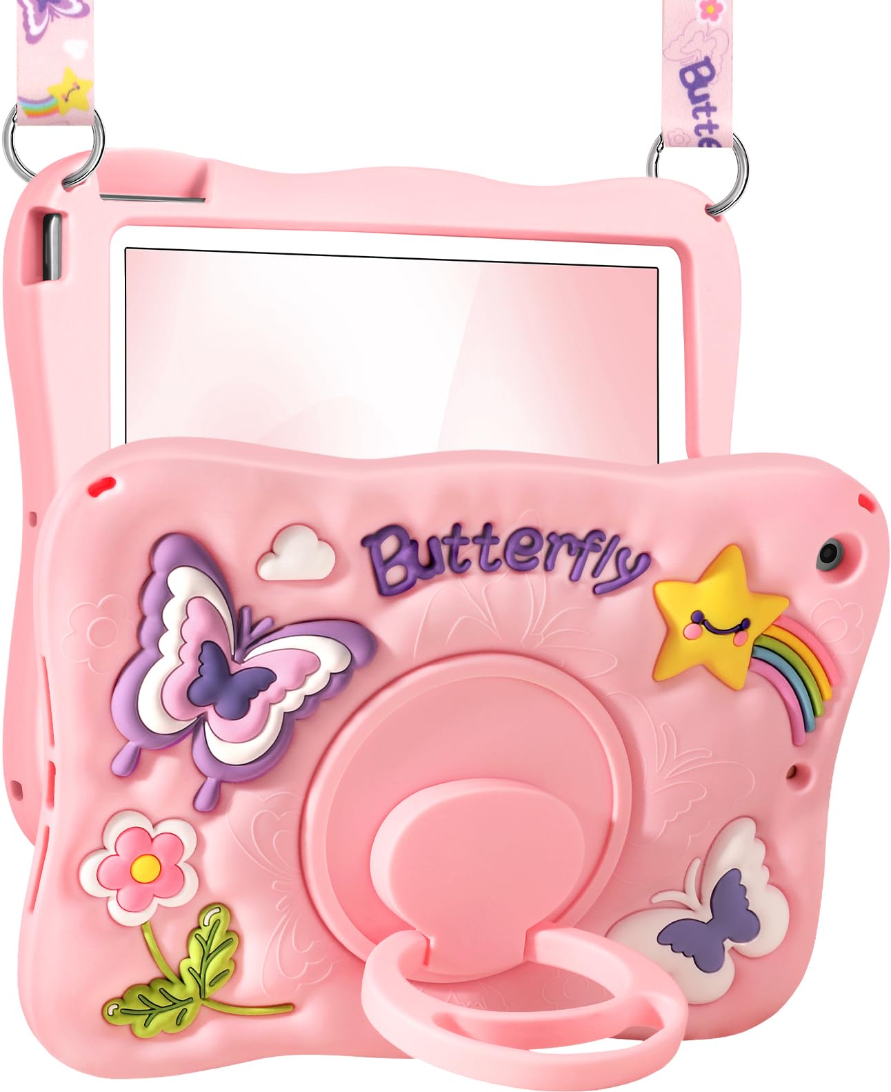 Kidcube for iPad 9th/8th/7th Generation Case 10.2 Inch - for Girls Cute Girly Kawaii 3D Butterfly Design Cover with Rotating Sta