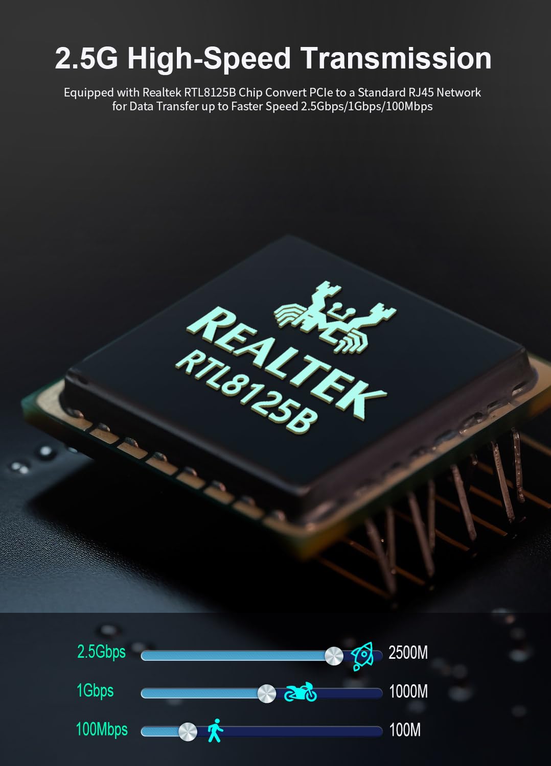 2.5Gb Pcie Network Card, Gigaplus 2500Mbps Ethernet Interface Adapter, With Realtek Rtl8125B, Wake On Lan, 2.5G Nic Compliant Wi