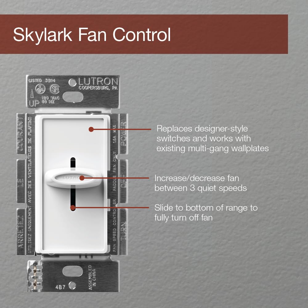 Lutron Electronics Co. Sfsq F Wh Skylark Fan Control, White