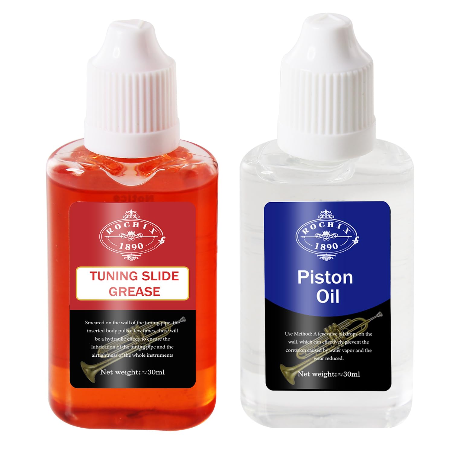 Rochix Synthetic Valve Oil & Tuning Slide Grease For Trumpet,Trombone,French Horn,Tuba,Euphonium And Other Brass Instruments