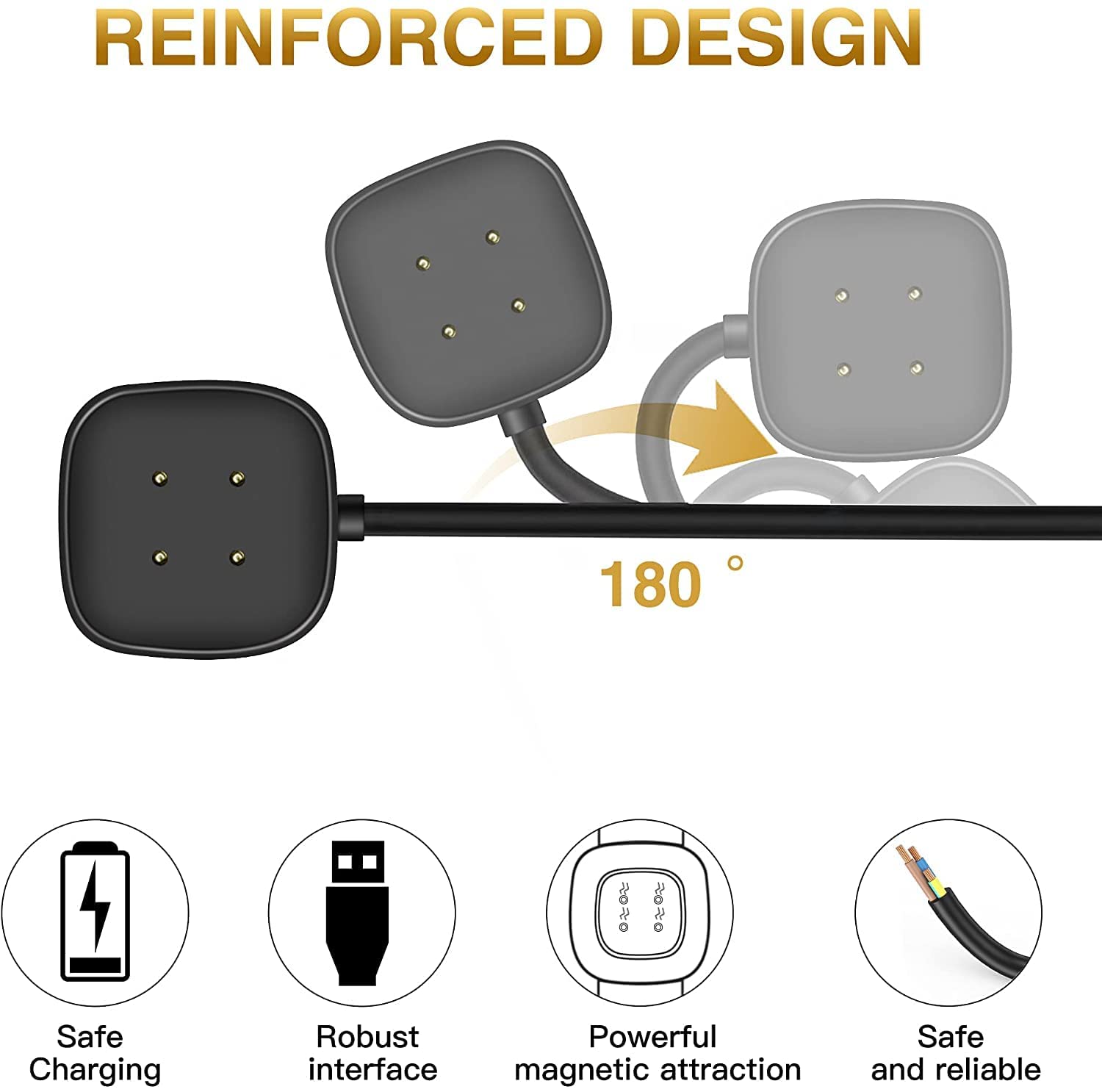 Sengkob Charger Cable Compatible With Smart Watch Fitbit Versa 4 / Sense/Versa 3 / Sense 2, Replacement Usb Charging Cradle Dock