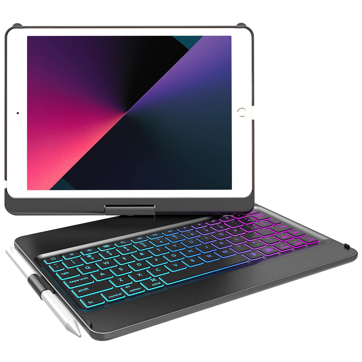 MMK iPad Keyboard Case - 10.2 inch, 360 Rotatable Wireless Detachable Bluetooth Keyboard Cover for iPad 9th Gen 2021, 8th Gen 20