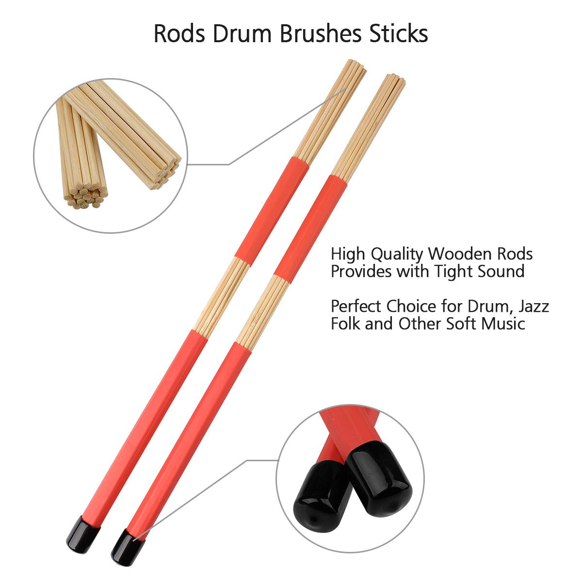Drum Sticks Set,Eison 5A Maple Wood Drum Sticks,Drum Rods Brushes,Retractable Drum Wire Brushes,12Pcs Drum Dampeners With Portab