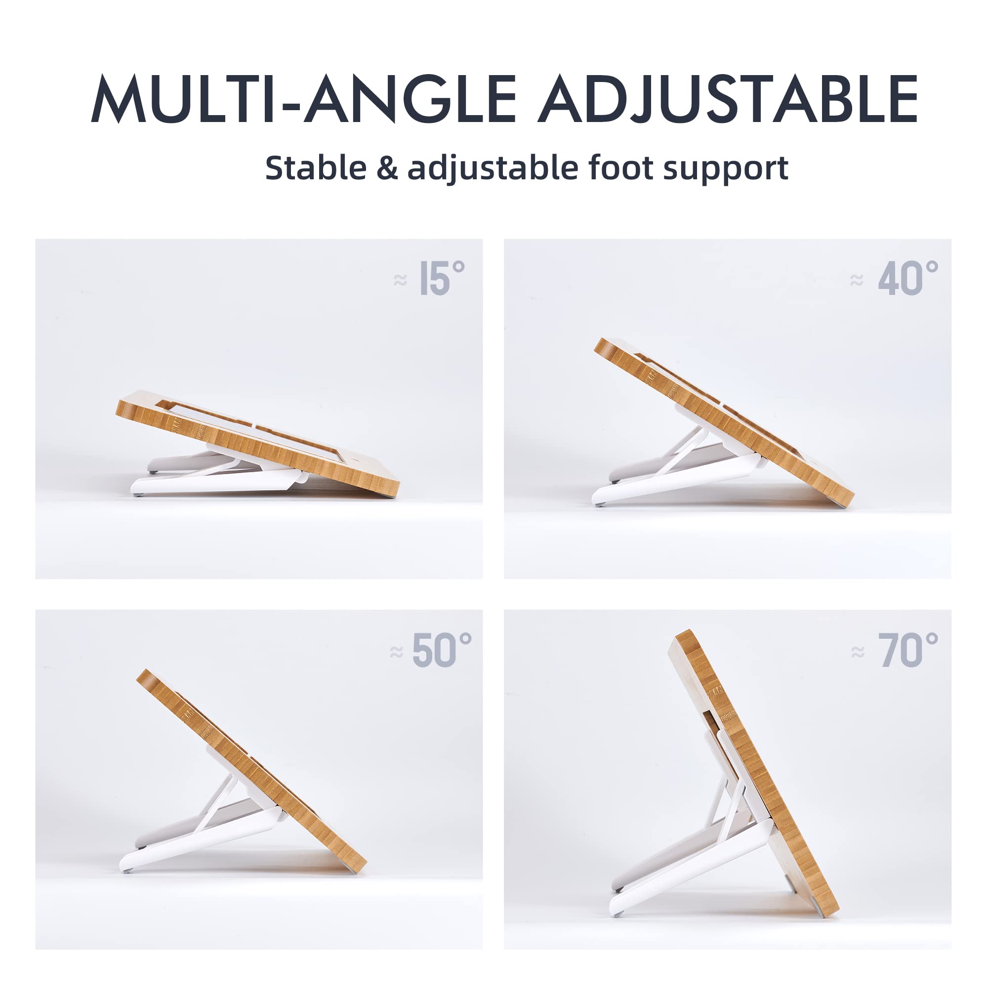 Eletiuo Adjustable Tablet Stand With Pencil&Charger Cable Slot,Bamboo Wooden Stand With Multiple Angles,Organizer Desktop Holder