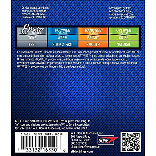 Elixir Strings 16550 Guitar Strings With Optiweb Coating, 3 Pack, Super Light (.009 .042)