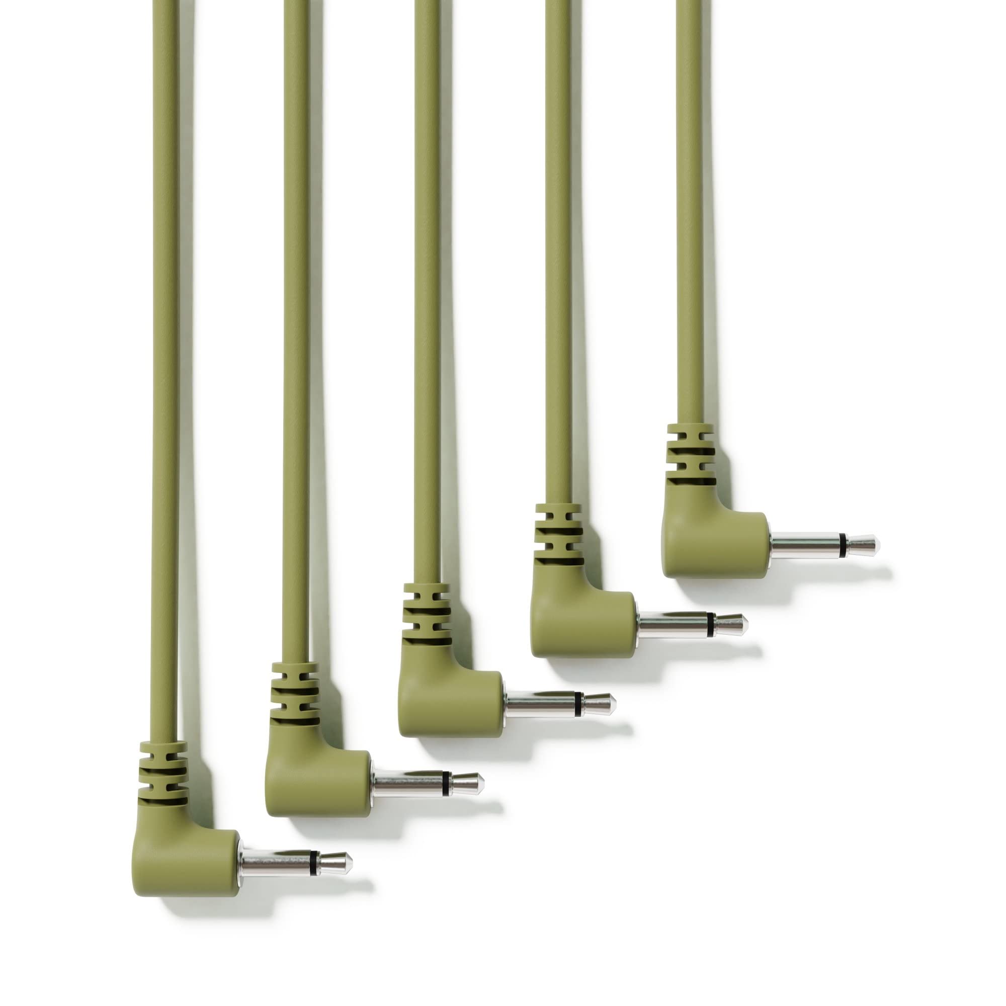 ExcelValley - 5-Pack - Right Angle Mono Modular Patch Cables - 3.5mm 1/8 Eurorack Synthesizer [Army Green | 45 cm - 17.72]
