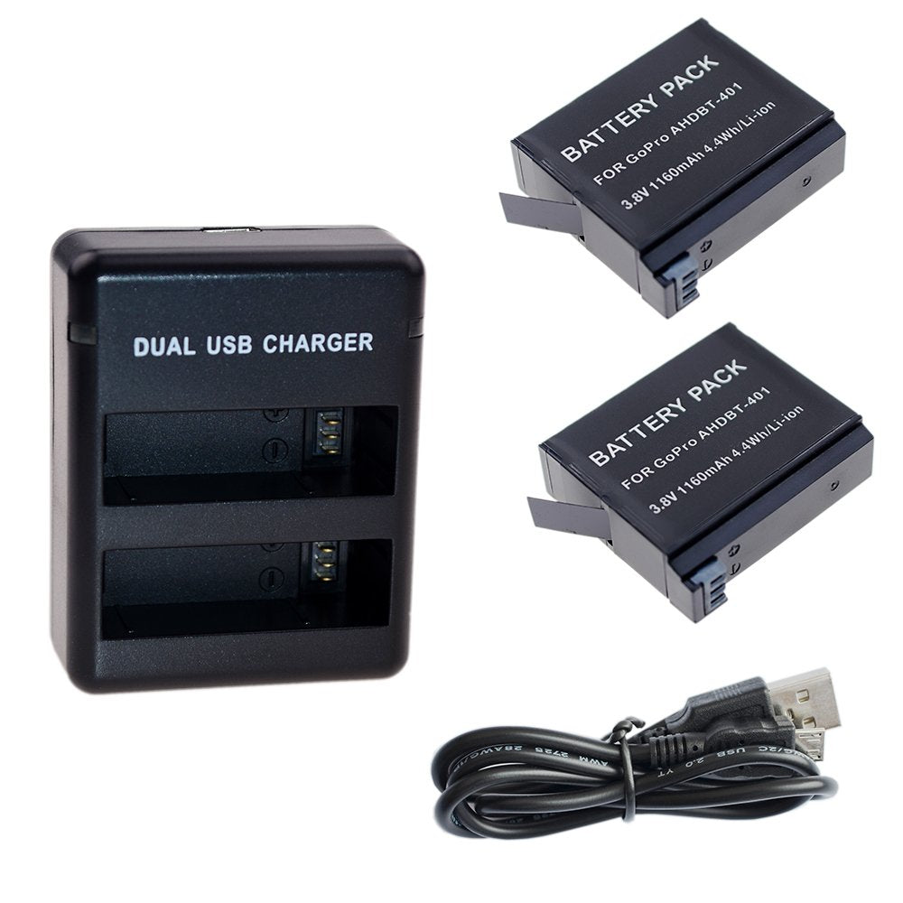 Suptig Battery (2 Pack) And Daul Charger For Gopro Hero4 Black Gopro Hero4 Silver And Gopro Ahdbt 401