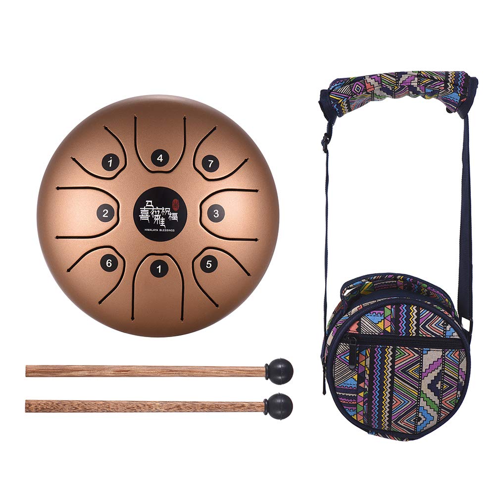 Festnight 5.5 Inch Mini 8Tone Steel Tongue Drum C Key Percussion Instrument Hand Pan Drum With Drum Mallets Carry Bag