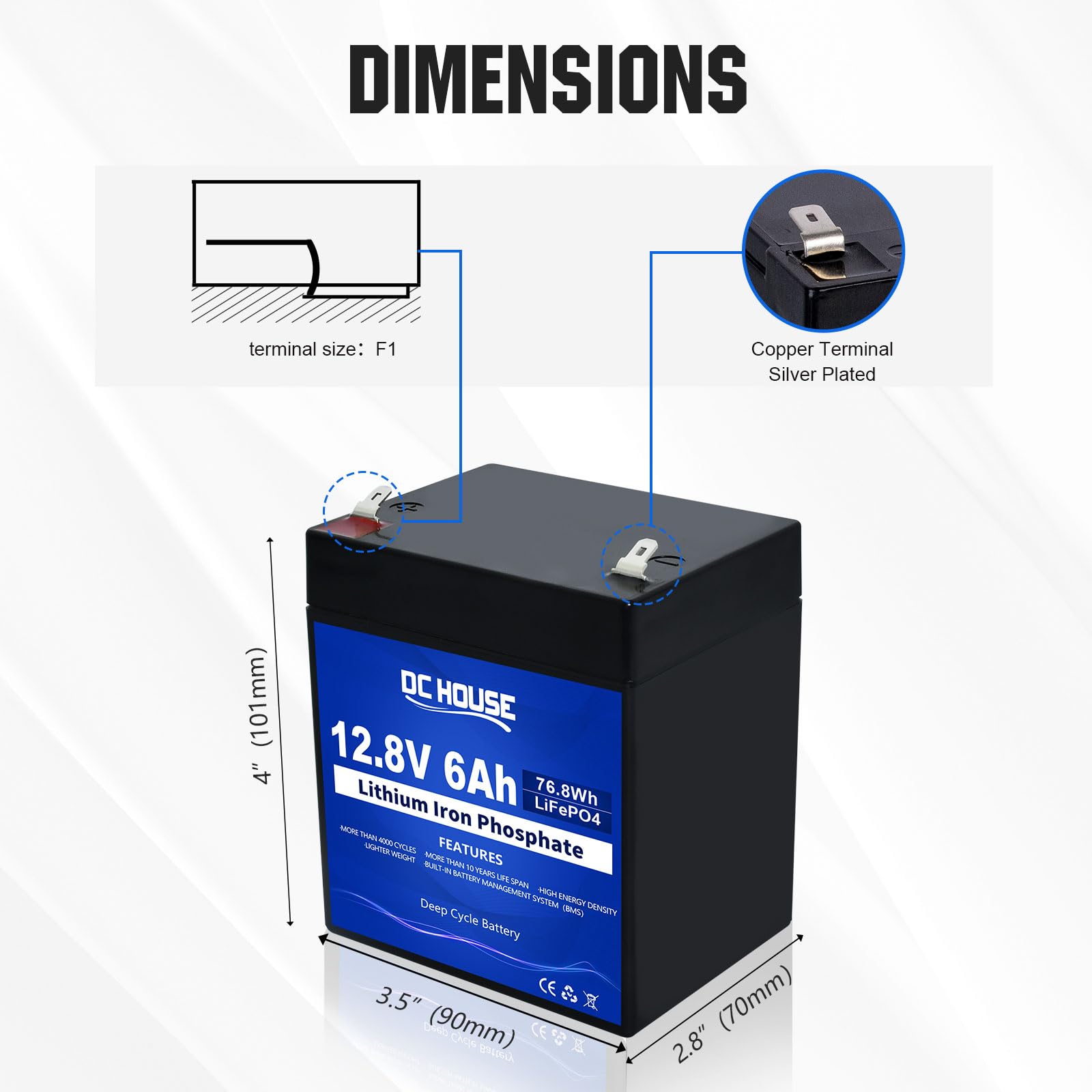 Dc House 12V 6Ah Mini Lithium Lifepo4 Deep Cycle Battery, 3000+ Cycles Lithium Iron Phosphate Rechargeable Battery For Ups, Ligh