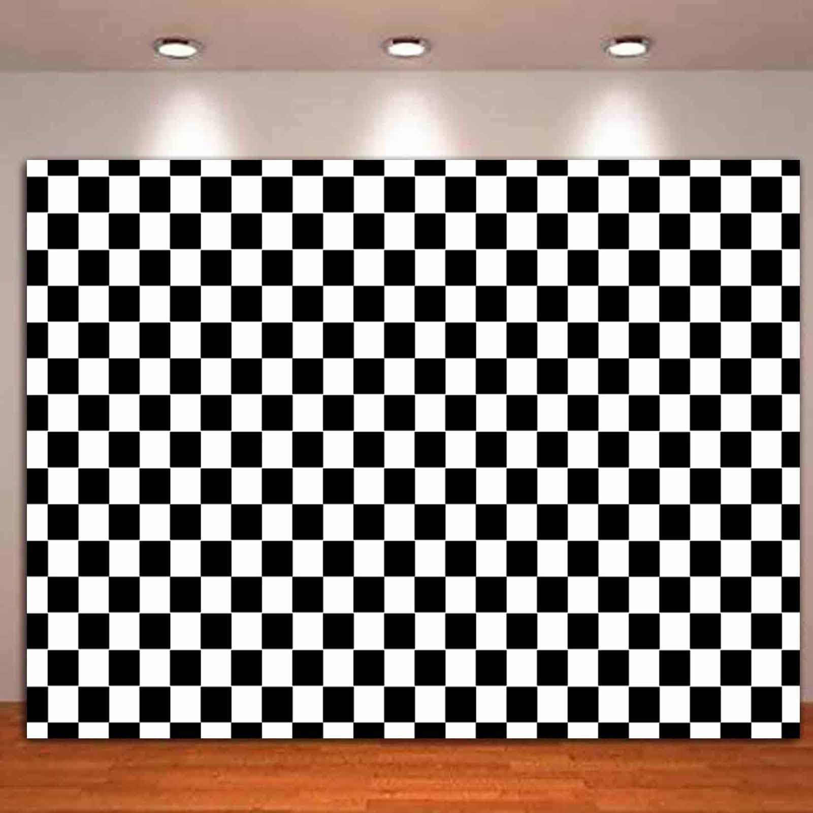 9X6Ft Black And White Racing Checker Texture Grid Birthday Chess Board Theme Photography Backdrops Children Kids Birthday Party