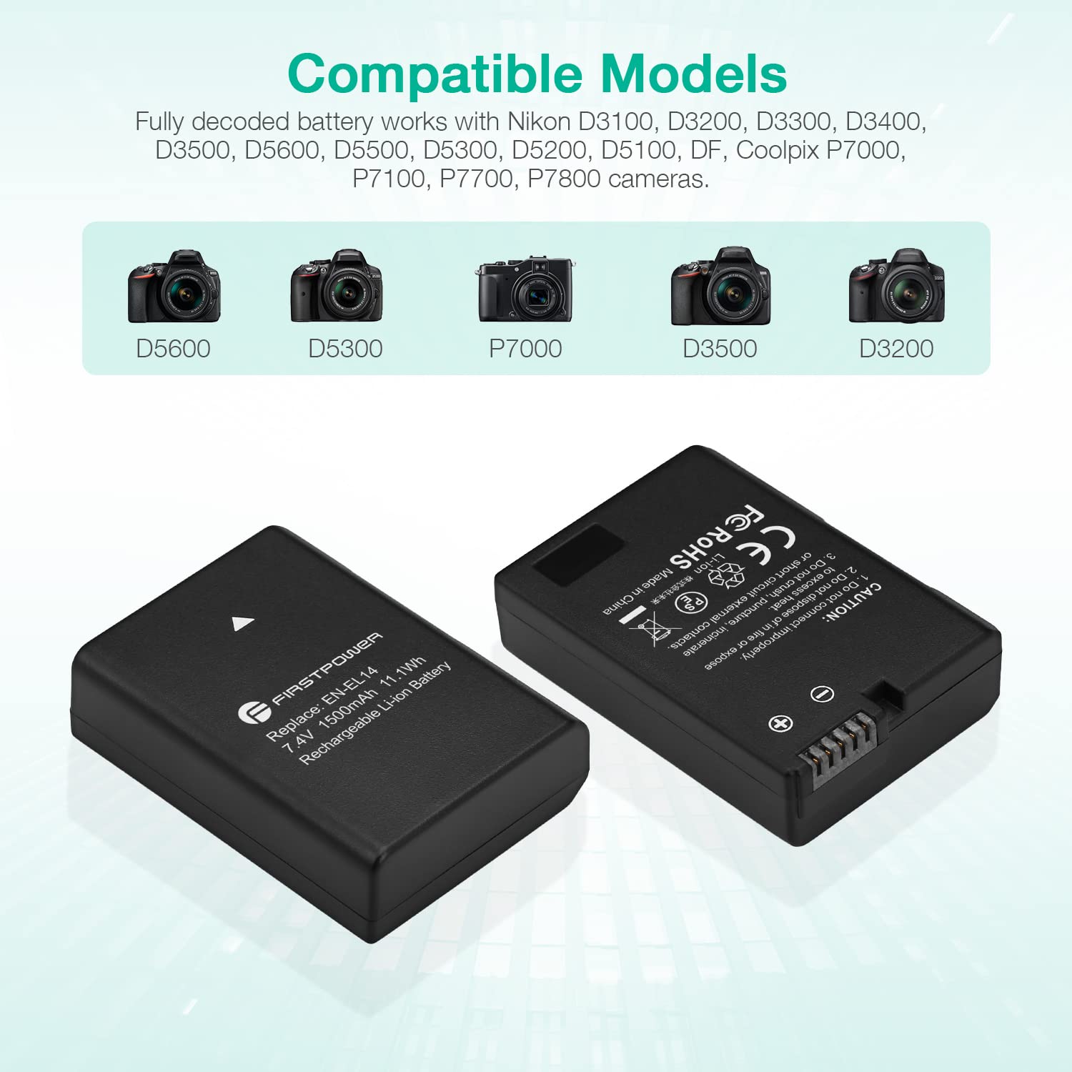 Firstpower En El14/En El14A Battery And Usb Dual Charger Compatible With Nikon D3100 D3200 D3300 D3400 D3500 D5100 D5200 D5300 D