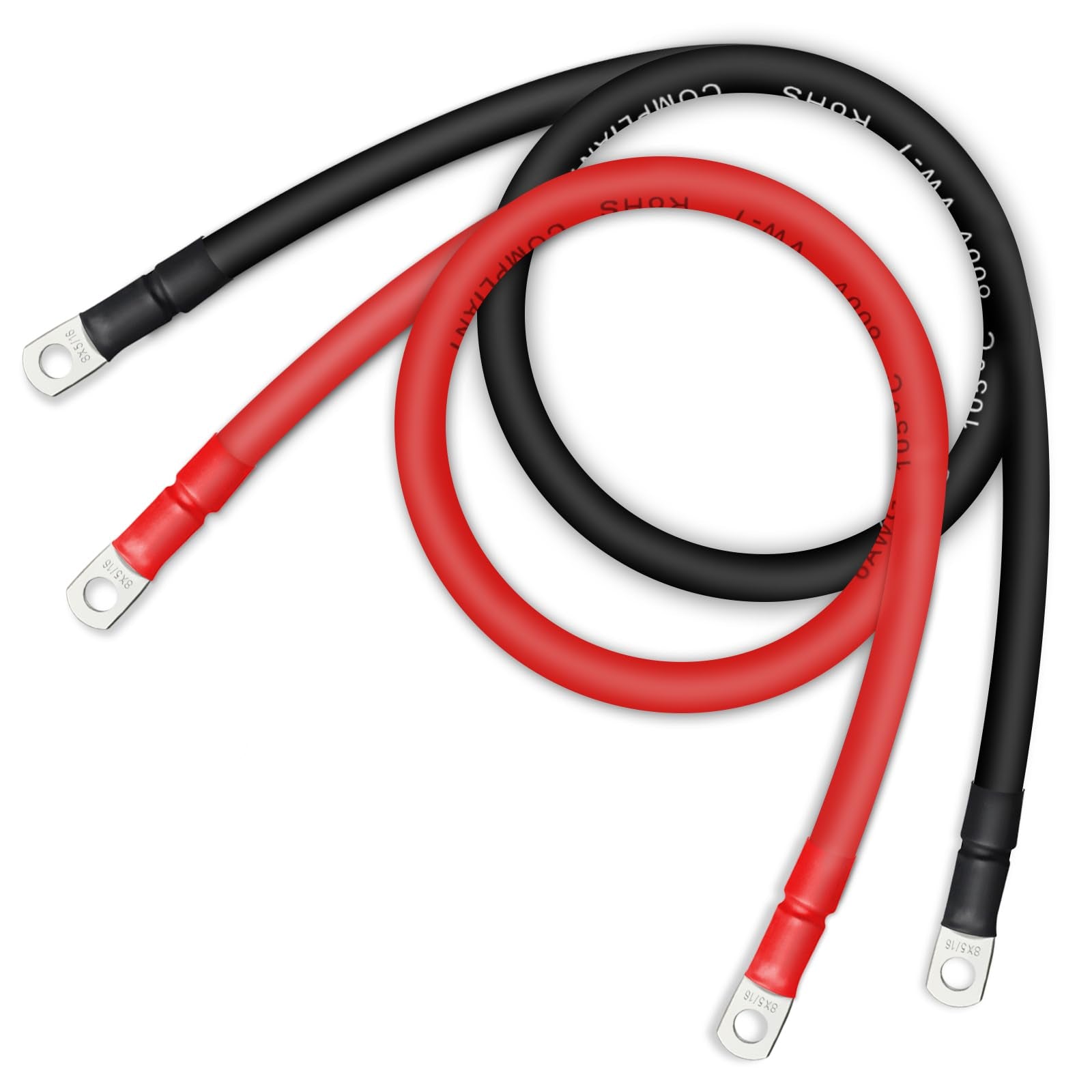 Zonbang 8 Awg Battery Cable With 5/16 Inch Terminals, Copper Battery Inverter Cables For Car Rv Automotive Solar, 2Ft(2 Pack)