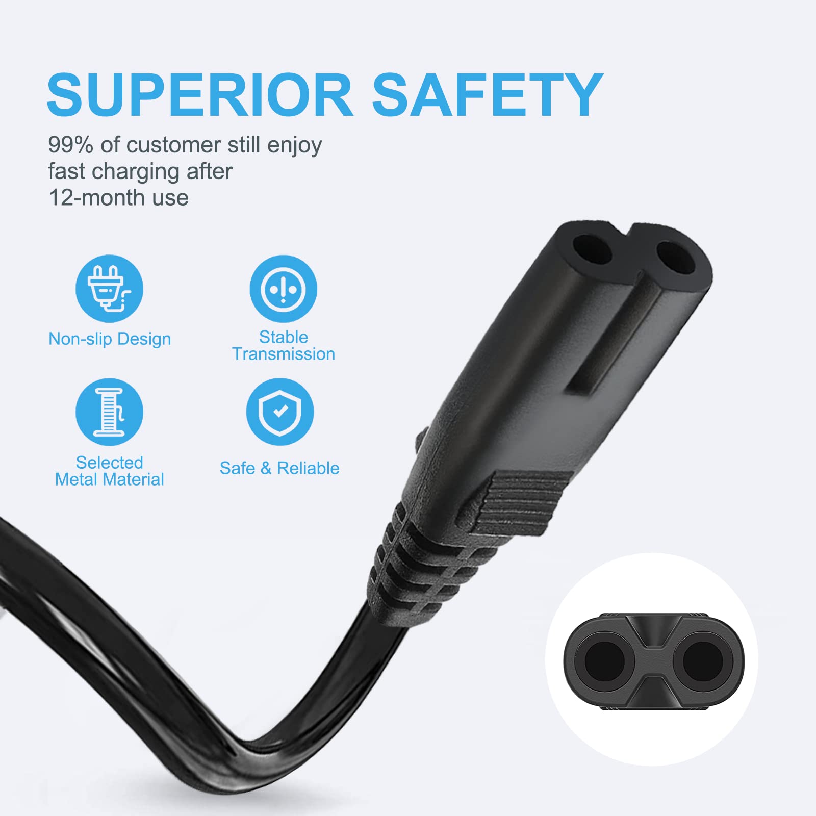 8Ft 2 Prong Power Supply Cable Cord For Sony Ps5/Ps4/Ps3,Xbox Series S/X, Xbox One S/X, Playstation 5 4 3, Tcl Roku Smart Tv 32' 40' 43' 50' 55' 60' 65' 75' 85' Inch Tv Tcl Roku Tv Replacement Plug A