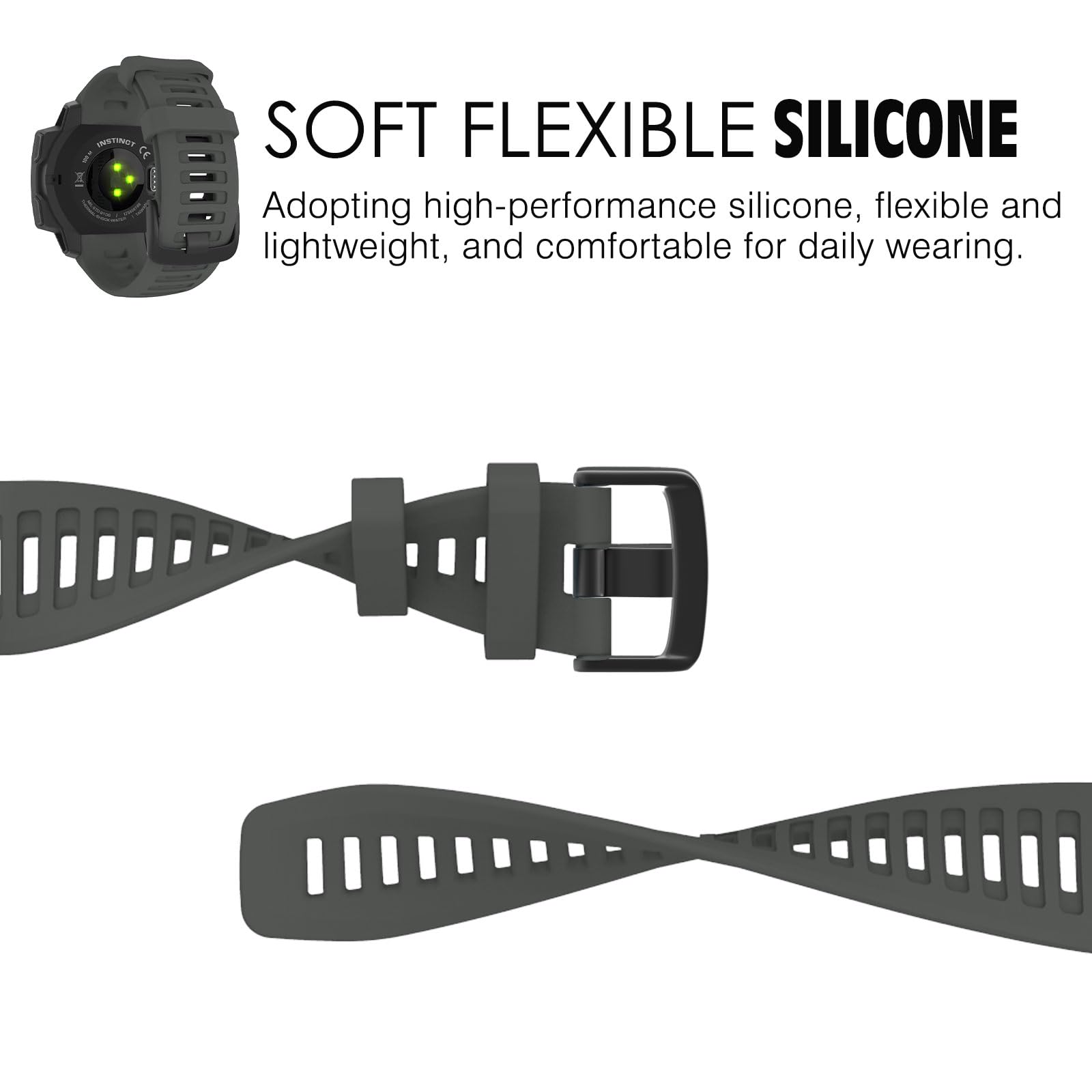 Moko 2Pack Watch Strap Compatible With Garmin Instinct Esports/Solar/Tactical/Tide Military Watch,Silicone Adjustable Replacemen