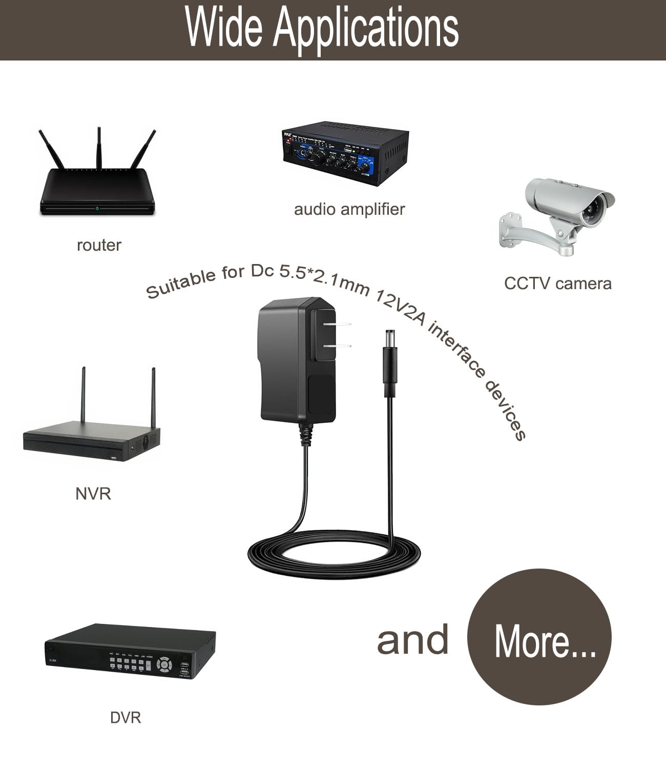 12V 2A Power Supply Adapter, Ac 100 240V To Dc 12 Volt 2 Amps, 5.5Mm X 2.1Mm & 2.5Mm Plug