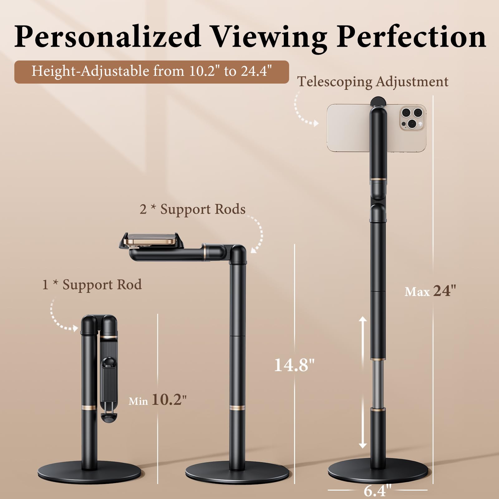 Wisfissh Height/Angle Adjustable Phone Holder, 10-25 Retractable Tall Phone Stand For Desk,720Rotatable+180Flip Phone Holder Sta
