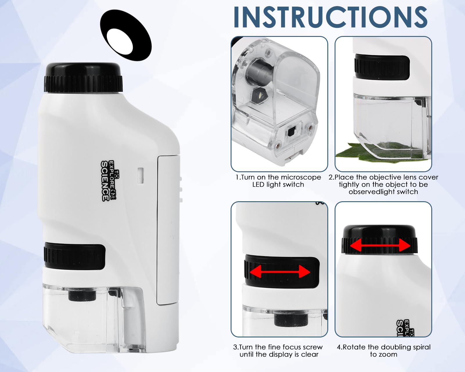 Microscope Kids 60X 120X Led Lighted Pocket Microscope Mini Portable Handheld Microscope For Student Science Gifts