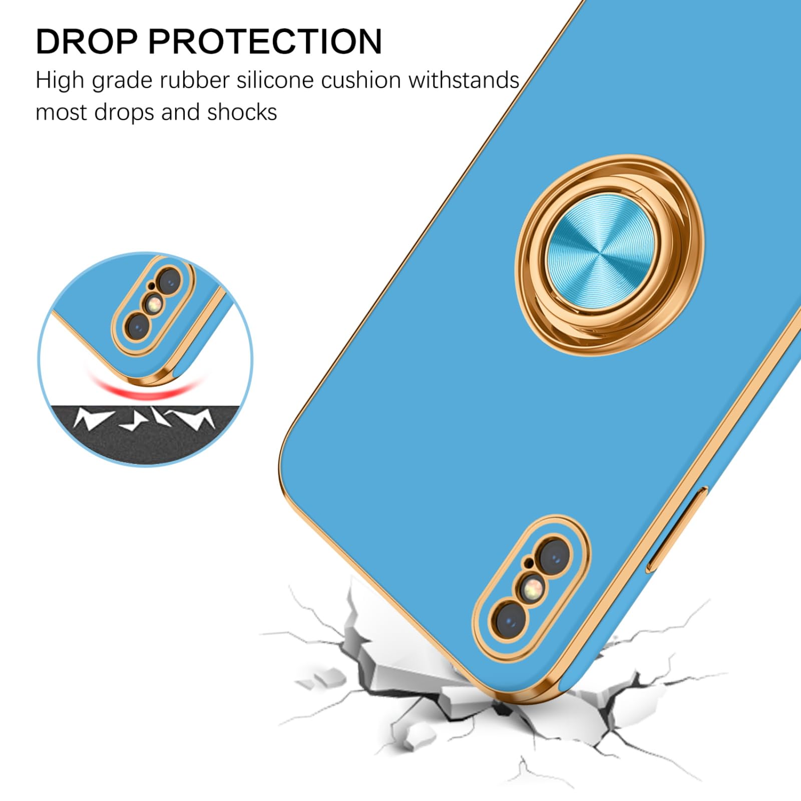 Bentoben For Iphone Xs Case, Phone Case Iphone X, Slim Fit Sparkly Kickstand Ring Holder Design Shockproof Protection Soft Tpu B