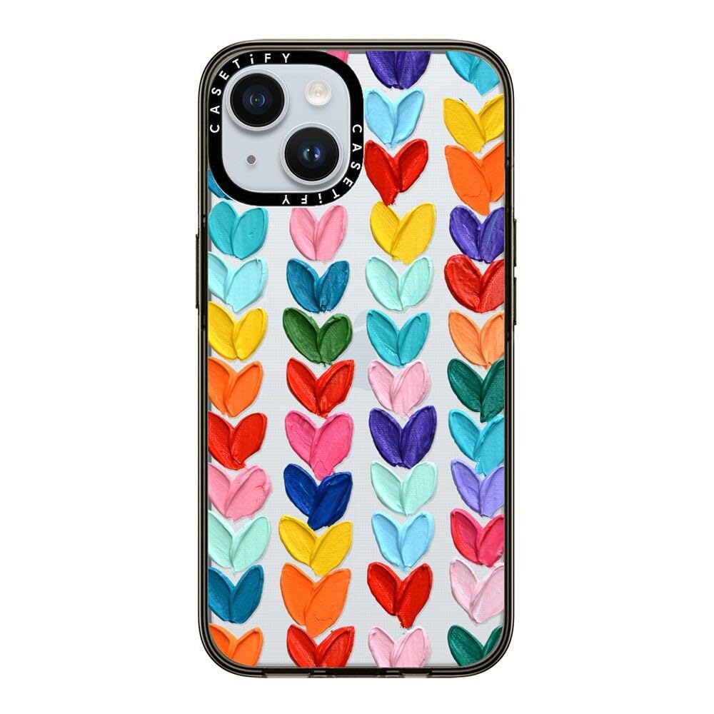 Casetify Compact Case For Iphone 15 [2X Military Grade Drop Tested / 4Ft Drop Protection]   Clear Polka Daub Hearts   Clear Blac