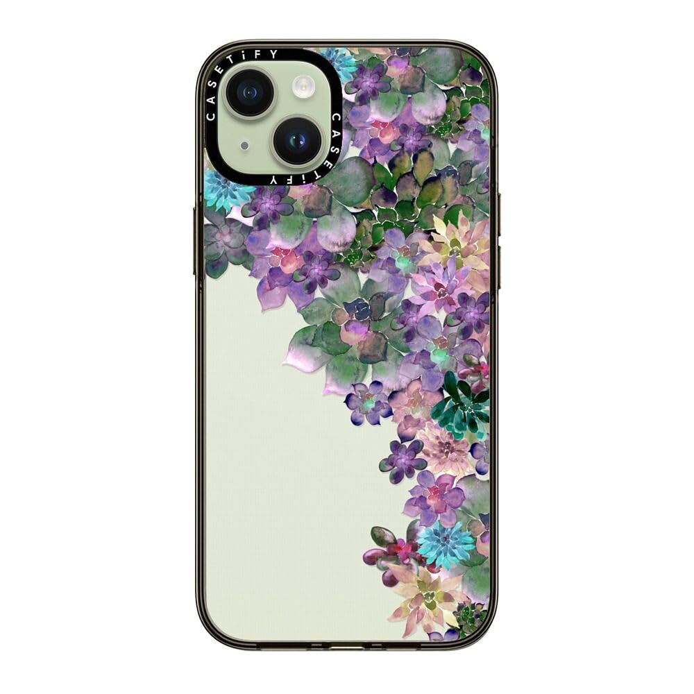 Casetify Compact Iphone 15 Plus Case [2X Military Grade Drop Tested / 4Ft Drop Protection]   My Succulent Garden   Clear Black