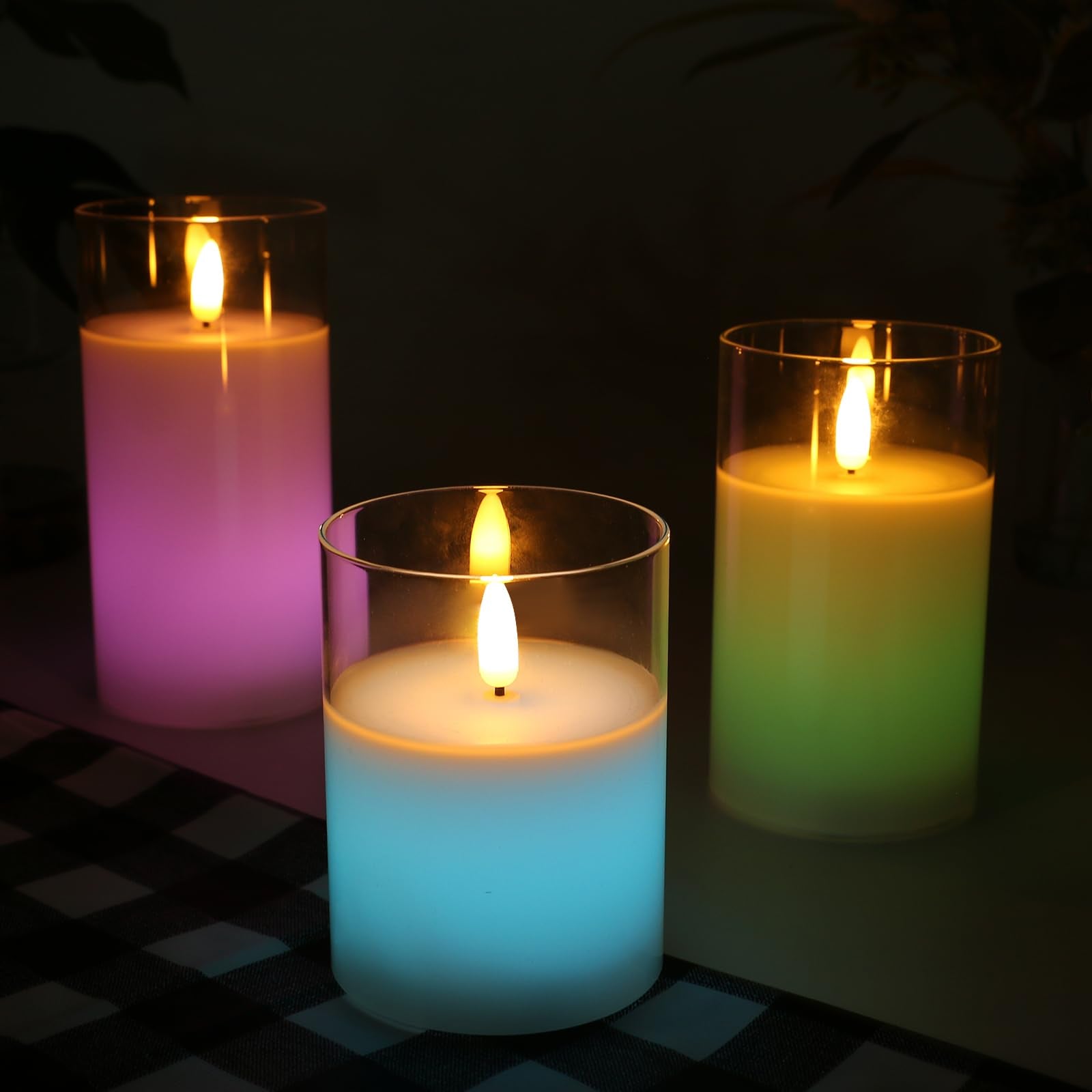Hjandhj Color Changing Flameless Candle - Glass Flameless Candles With Timer, Battery Operated Candles With 18-Key Remote, Flick