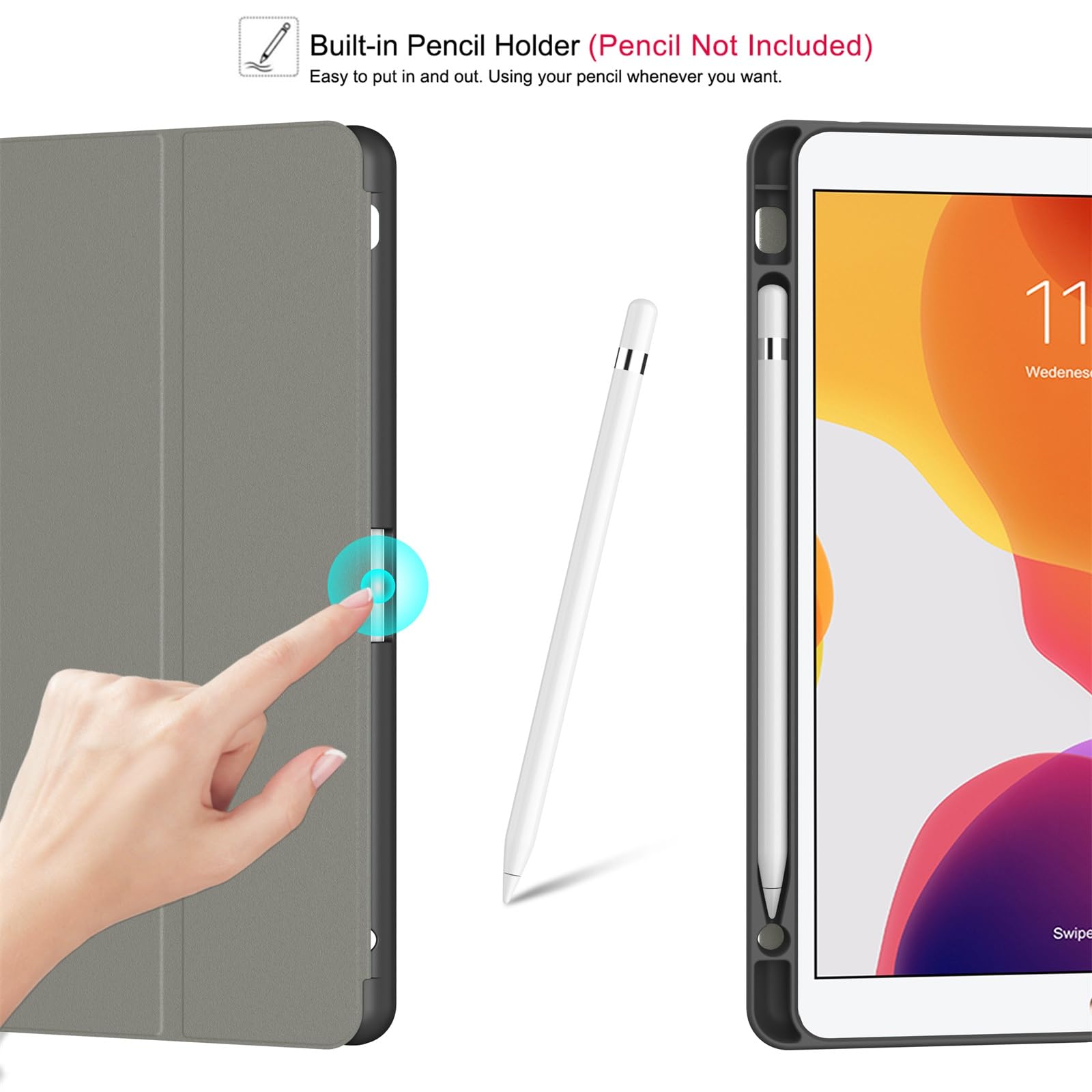 Soke Case For Ipad 9Th Generation 2021/8Th Gen 2020/7Th Gen 2019 With Pencil Holder   Premium Shockproof Case With Soft Tpu Back Cover & Auto Sleep/Wake For Ipad 10.2 Inch, Book Gray