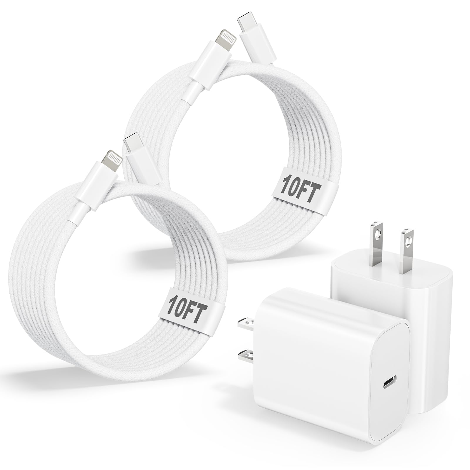 10FT Extra Long Braided iPhone Charger Fast Charging, 2Pack Lightning Cable
