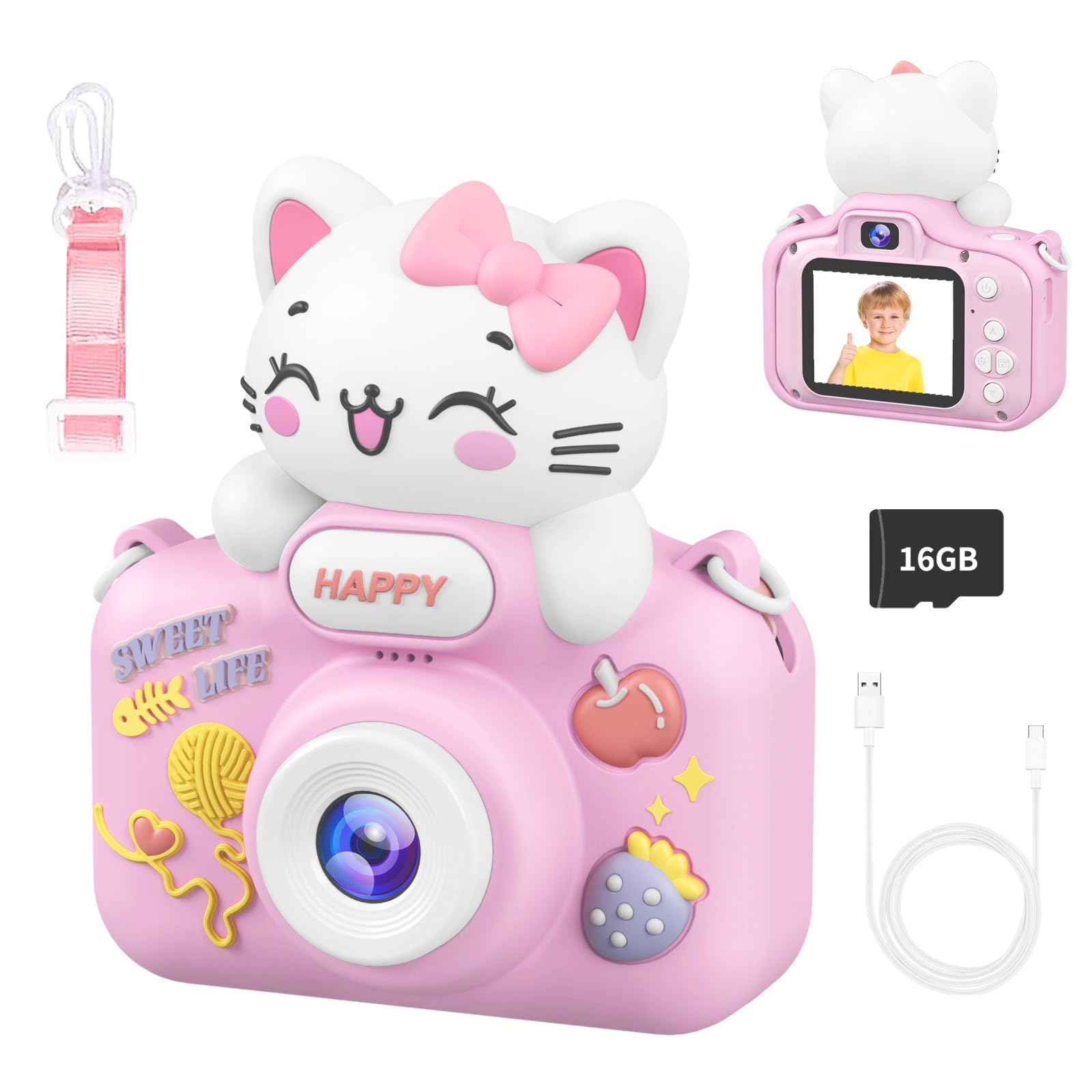 Kids Camera for 3-12 Year Old Girls Boys,Children Digital Camera Toys with Cute Pink Soft Shell, Best Chritmas Birthday Festival