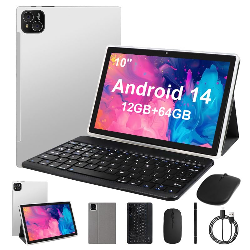 Itmeipc Tablet, Android 14 Tablet With 12Gb (4+8) Ram 64Gb Rom, Octa Core Processor Tablets With Keyboard, Mouse, 10.1 Inch 1280